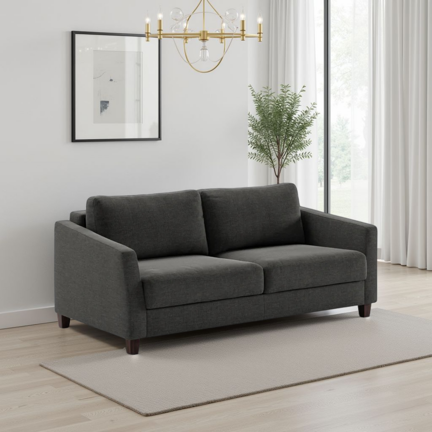 Luonto Monika Fabric Queen Sleeper Sofa With Wood or Chrome Legs