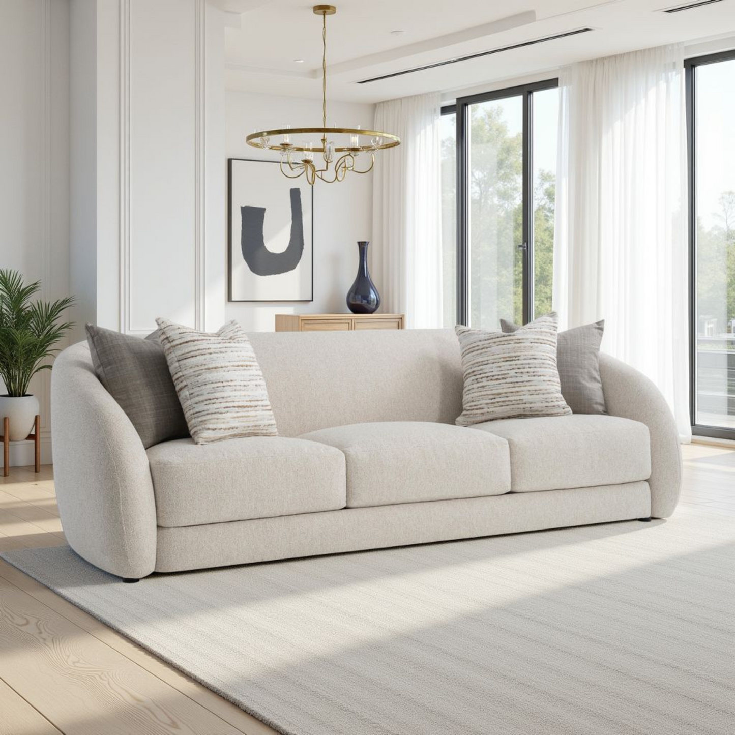 Bernhardt Living Austen Beige Tan Fabric 3-Seater Sofa
