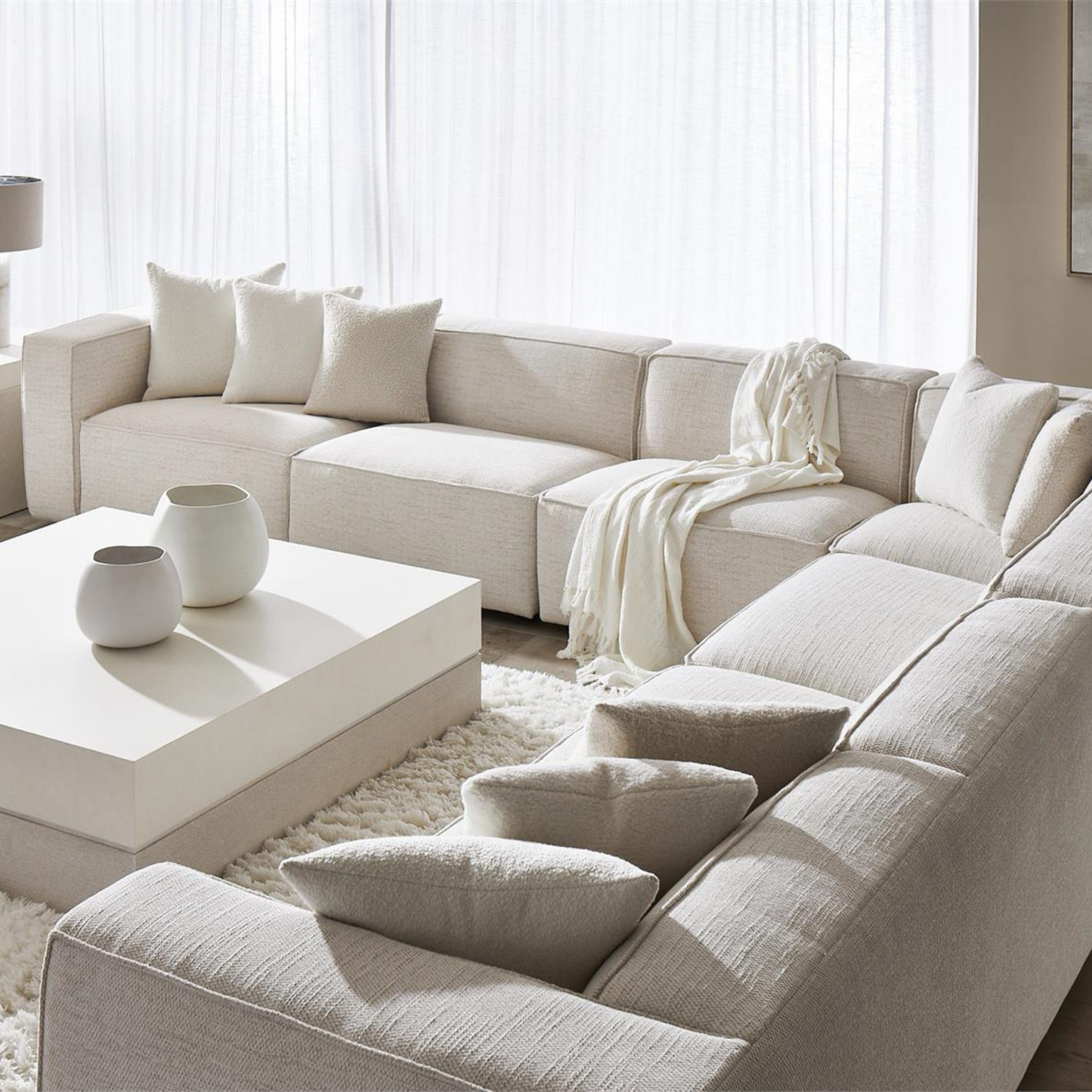 Bernhardt Bliss Cream Fabric Modular Sectional Sofa