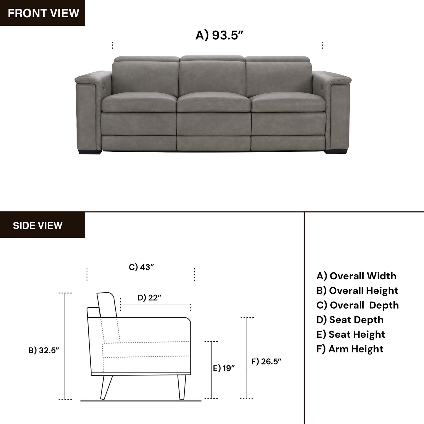 Bernhardt Lioni Gray Leather Power Motion Reclining Sofa