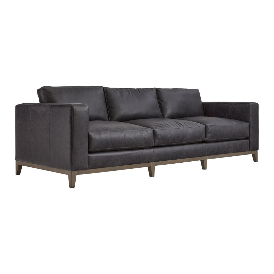 Bernhardt Noel 3-Seater Sofa in leather with track arms and tapered legs, inspired by the classic club chair design for a modern look