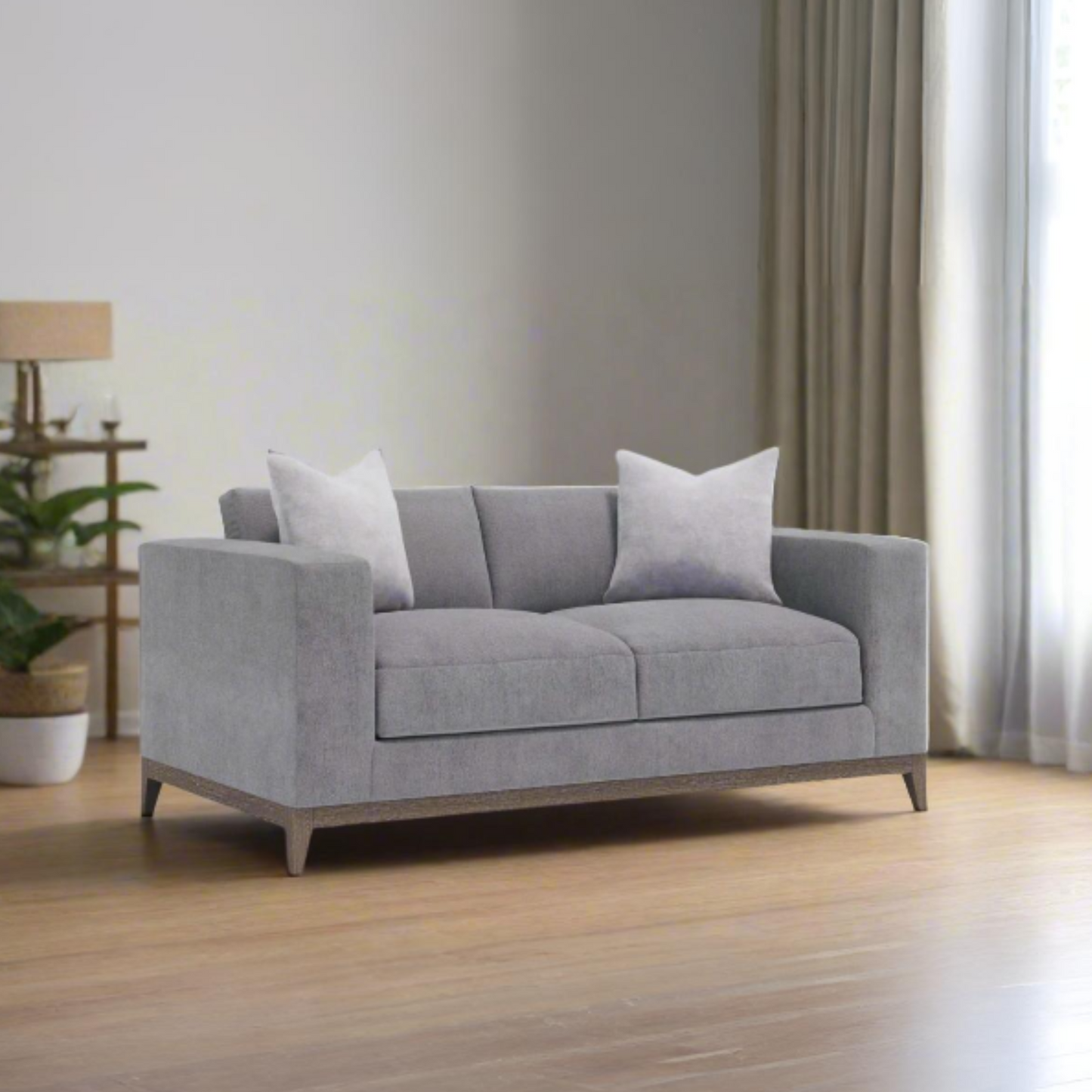 Bernhardt Noel Gray Fabric 2-Seater Loveseat Sofa with 2 Accent Pillows-ComfortFurniture