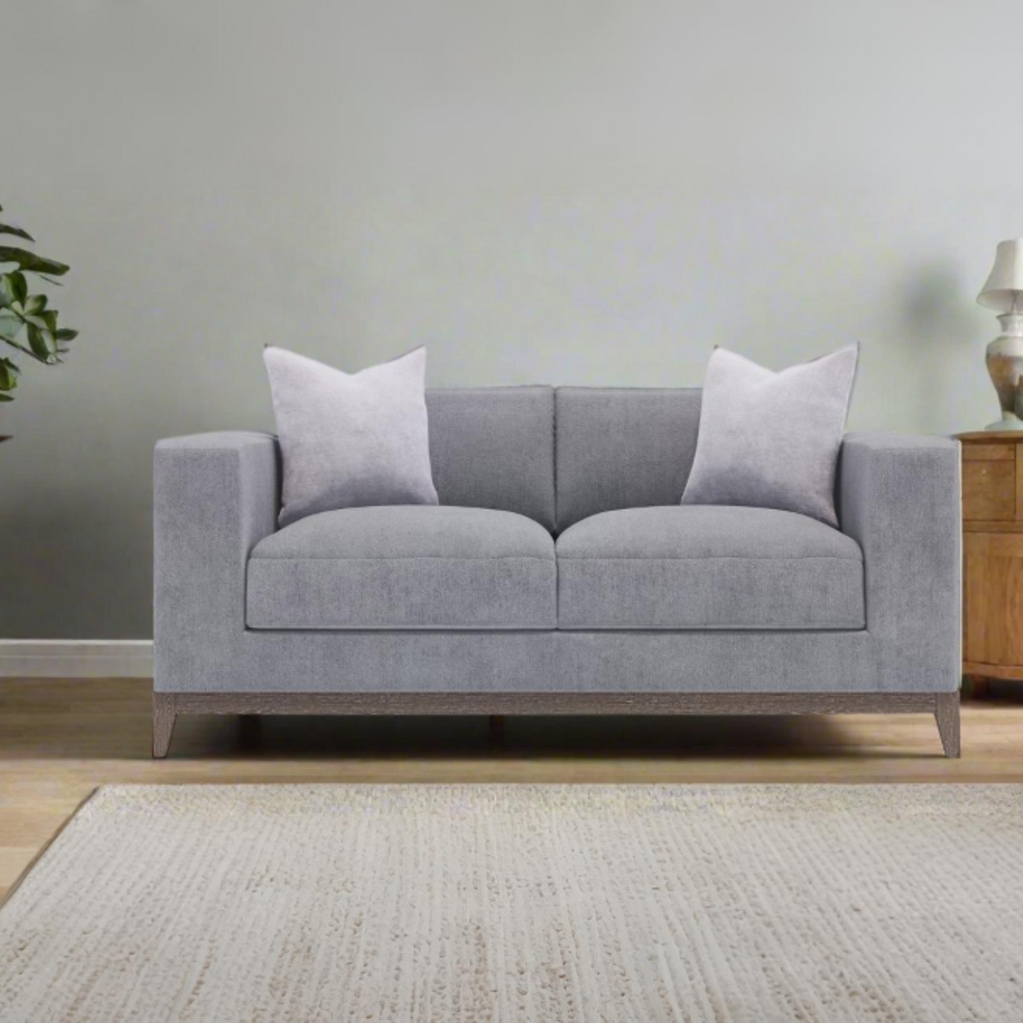 Bernhardt Noel Gray Fabric 2-Seater Loveseat Sofa with 2 Accent Pillows-ComfortFurniture