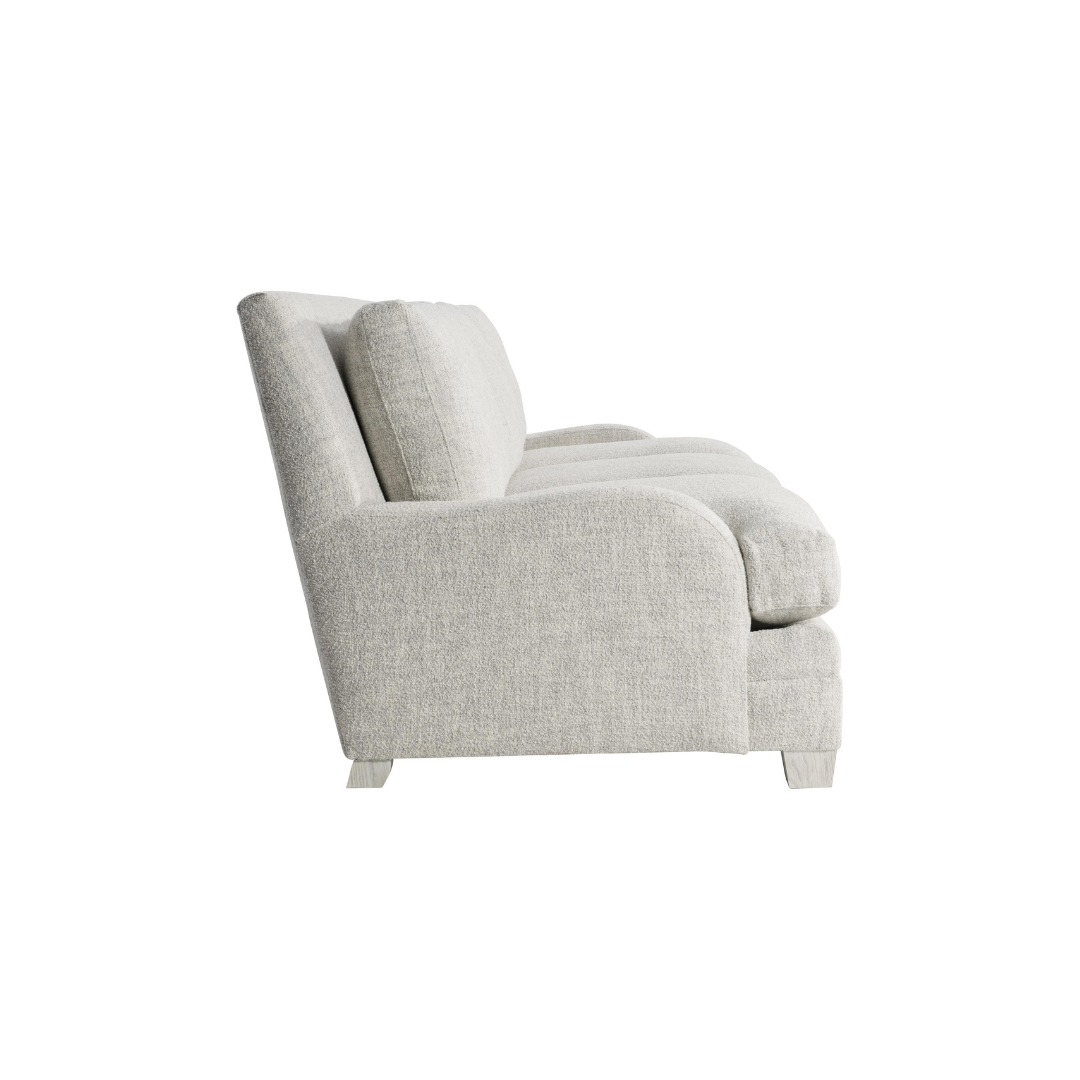 Bernhardt Rollins 3-Seater Sofa in light beige fabric with three seat cushions, three back cushions, and four decorative throw pillows.
