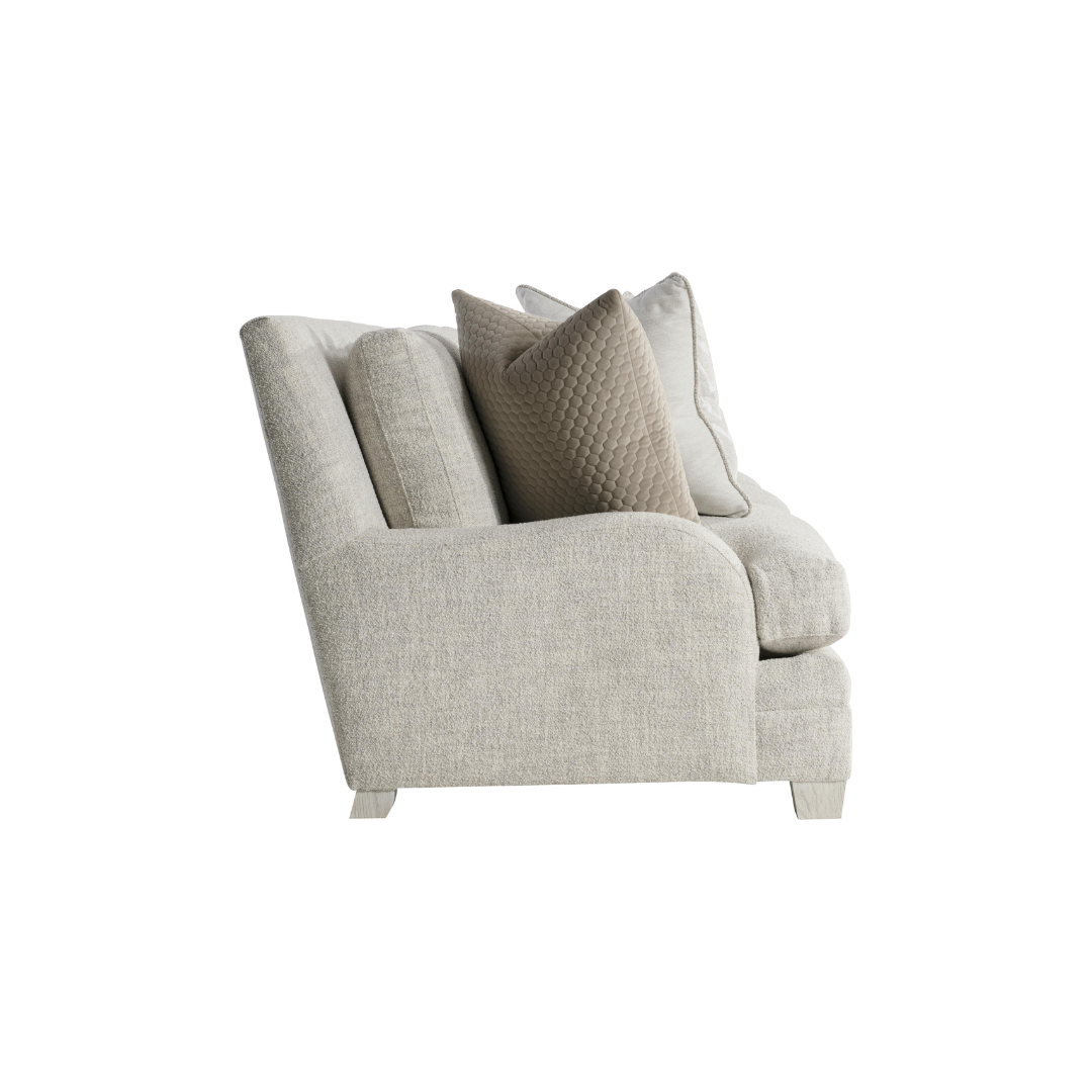 Bernhardt Rollins 3-Seater Sofa in light beige fabric with three seat cushions, three back cushions, and four decorative throw pillows.