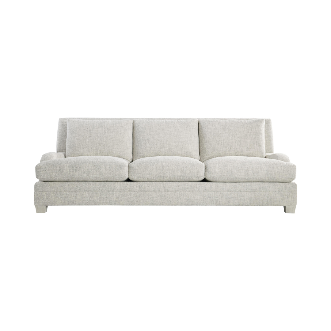 Bernhardt Rollins 3-Seater Sofa in light beige fabric with three seat cushions, three back cushions, and four decorative throw pillows.