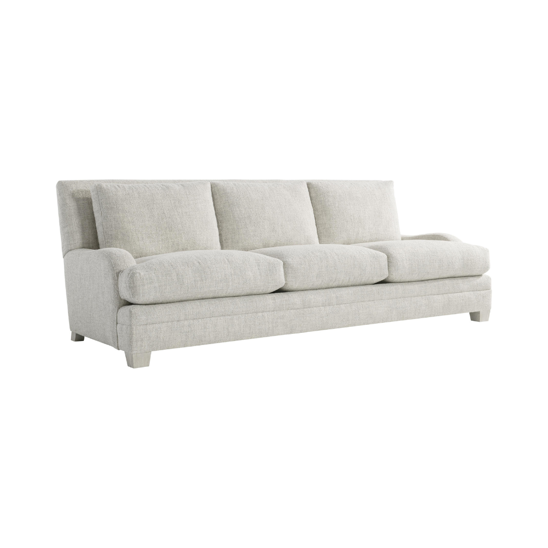 Bernhardt Rollins 3-Seater Sofa in light beige fabric with three seat cushions, three back cushions, and four decorative throw pillows.