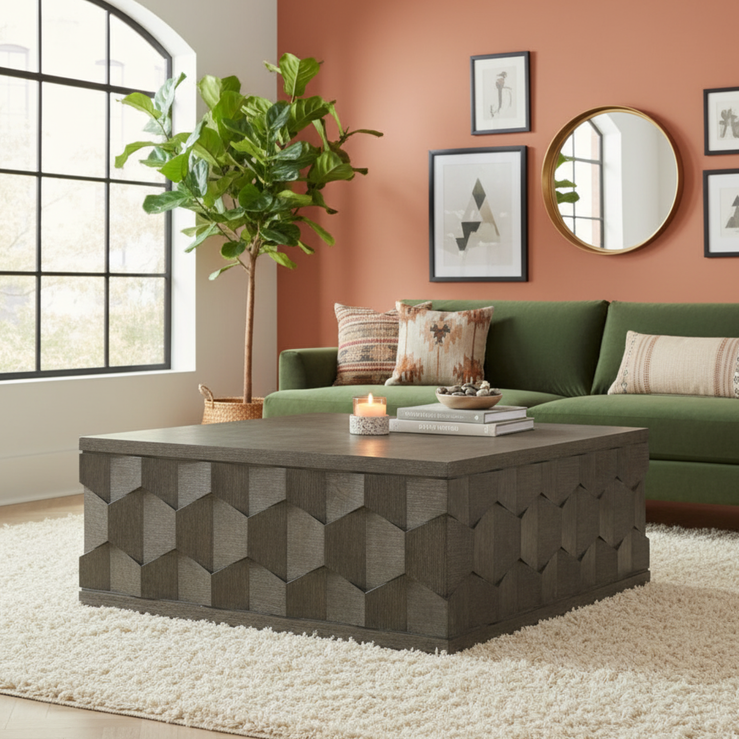 Bernhardt Linea Wooden Contemporary Cocktail Table with Pedestal Base