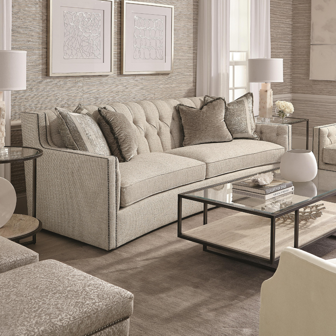 Bernhardt Candace 3-Seater Tufted Fabric Sofa With Reversible Seat Cushions
