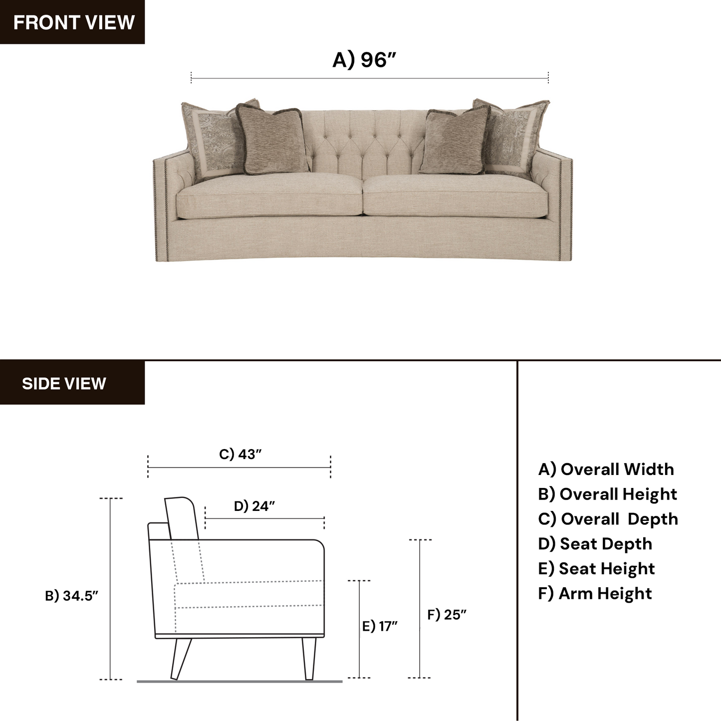 Bernhardt Candace 3-Seater Fabric Curved Tufted Sofa-ComfortDesign