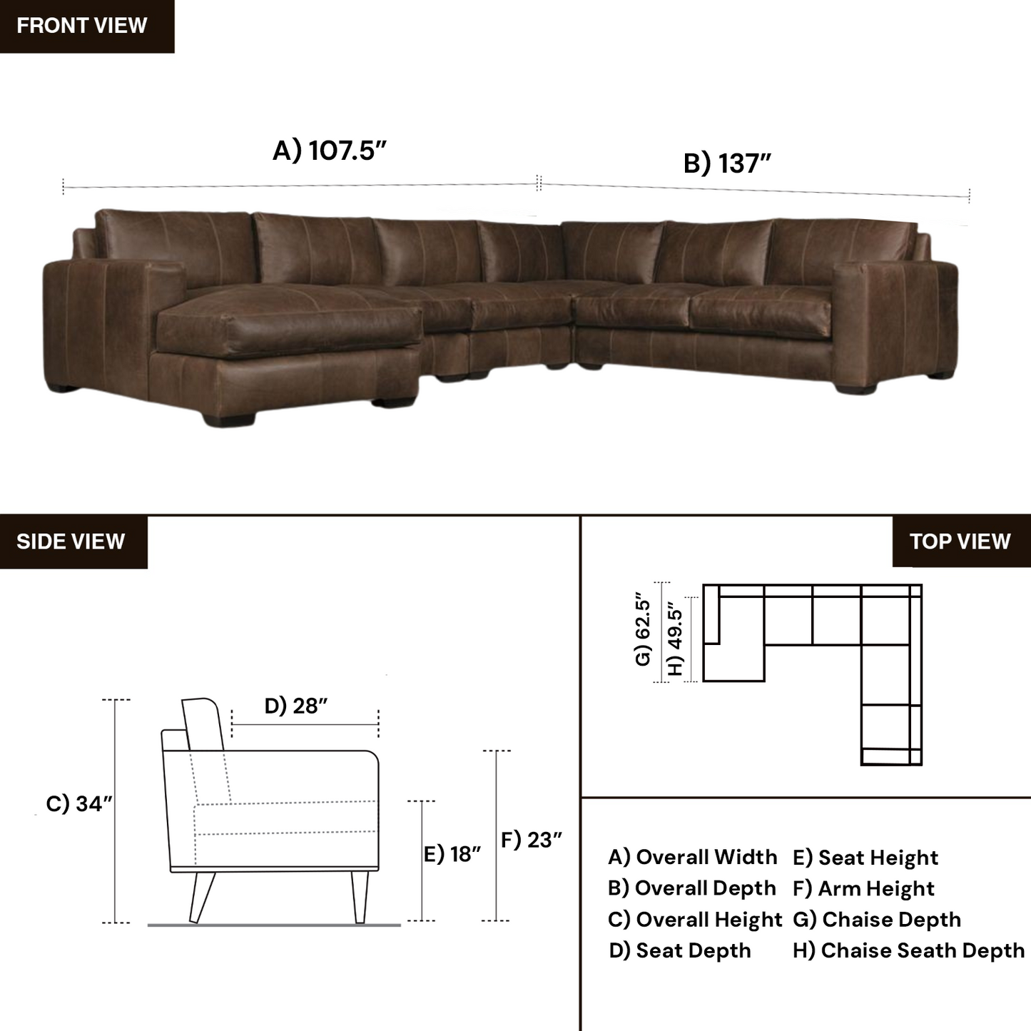 Bernhardt Dawkins 5 Pieces Sectional Sofa with Chaise