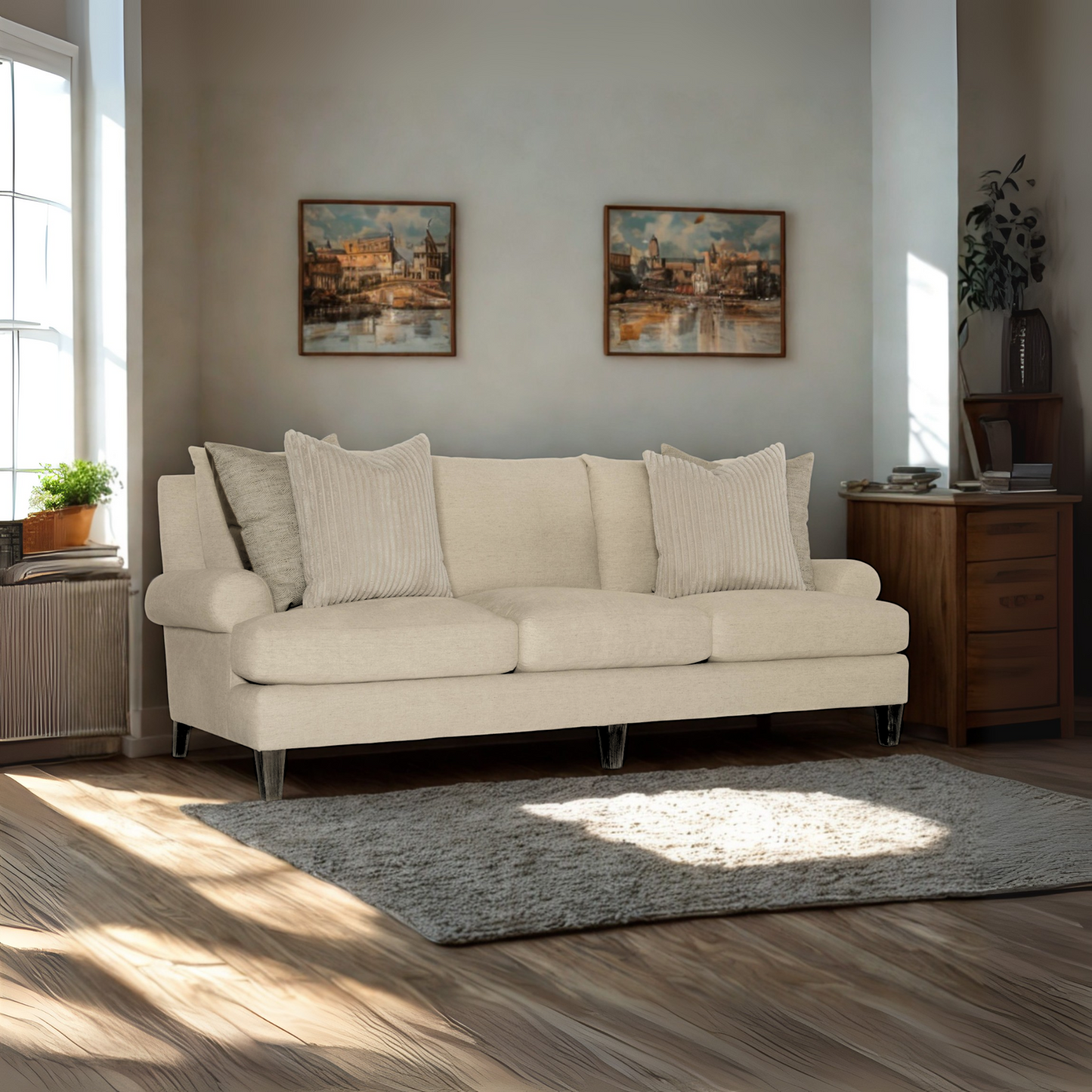 Bernhardt Isabella Fabric Beige Grey 3-Seater Sofa