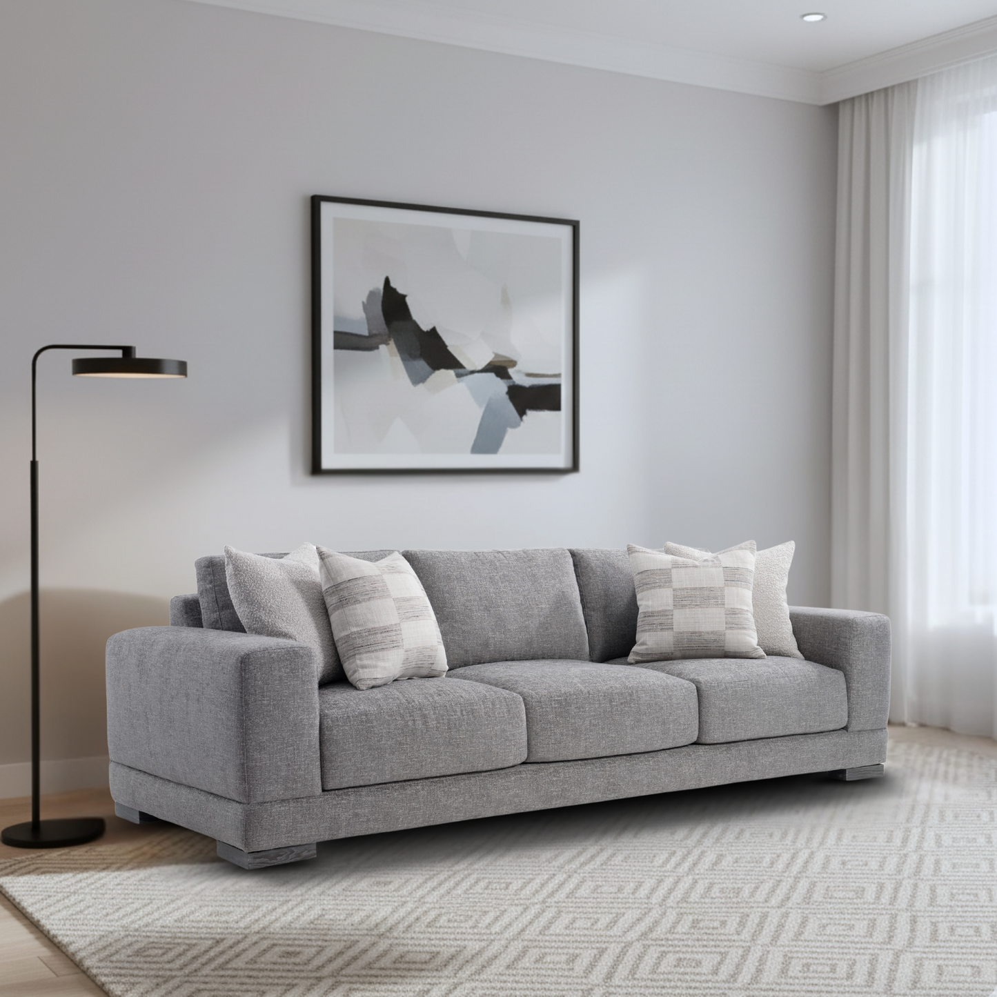 Bernhardt Living Lars Fabric Gray 3-Seater Sofa-ComfortDesign