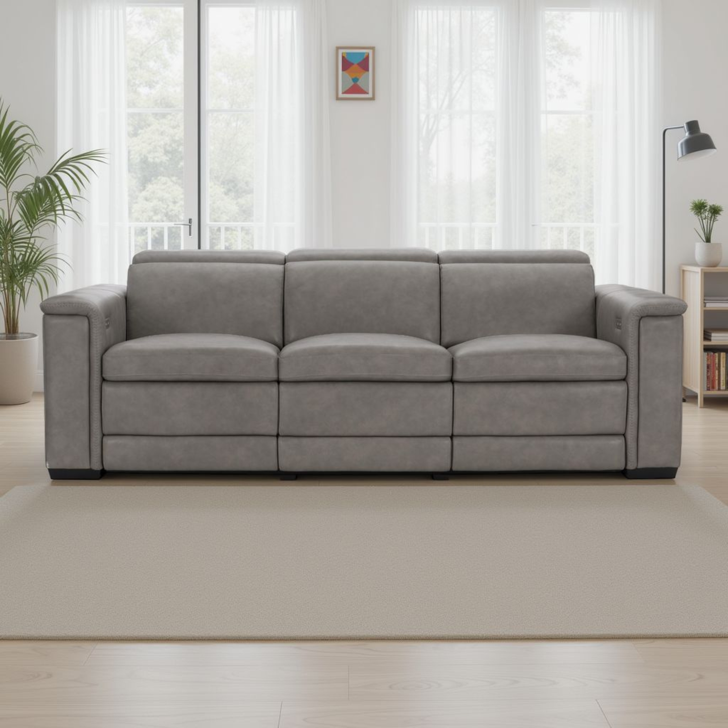 Bernhardt Lioni Gray Leather Power Motion Reclining Sofa