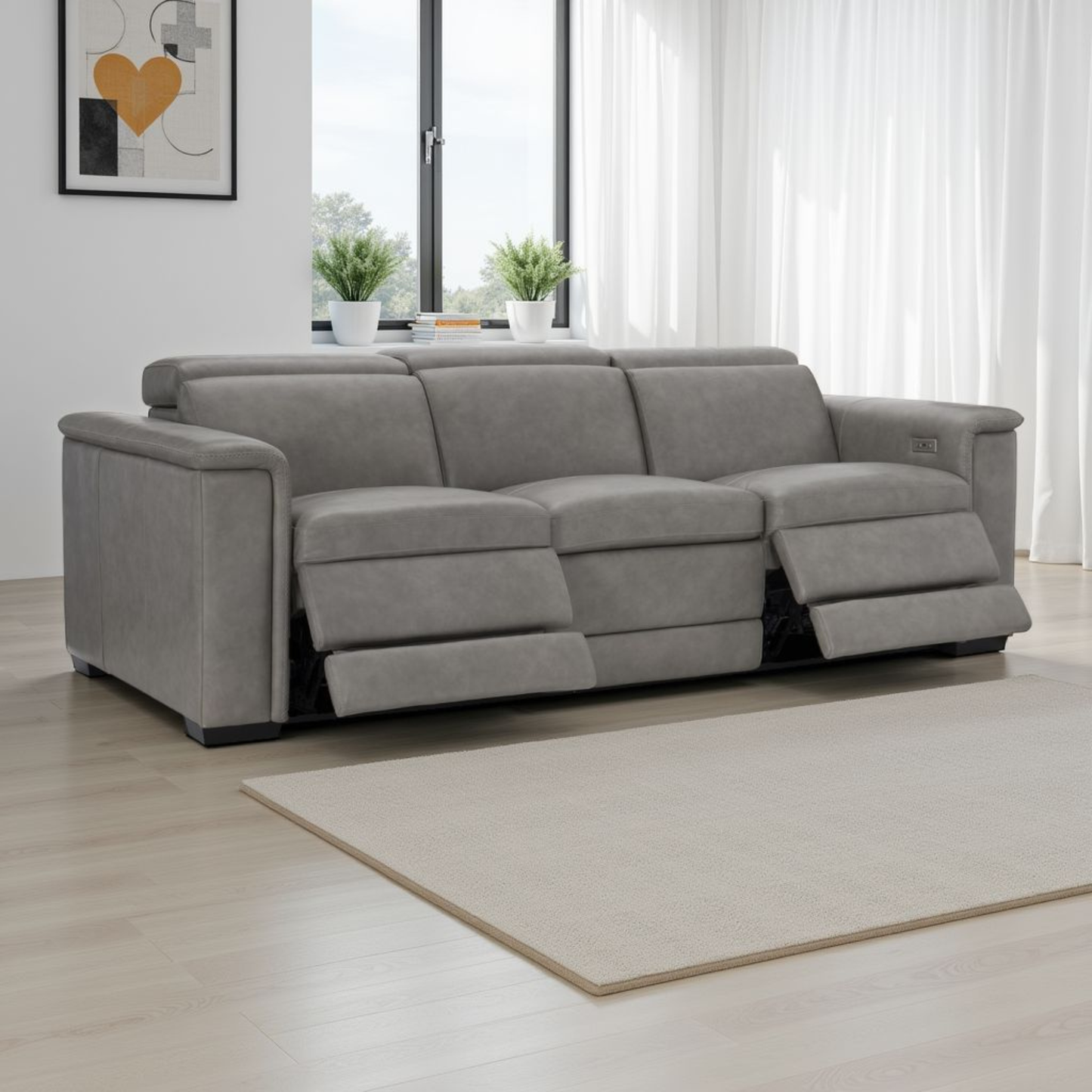 Bernhardt Lioni Gray Leather Power Motion Reclining Sofa