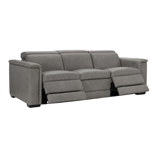 Bernhardt Lioni Gray Leather Power Motion Reclining Sofa