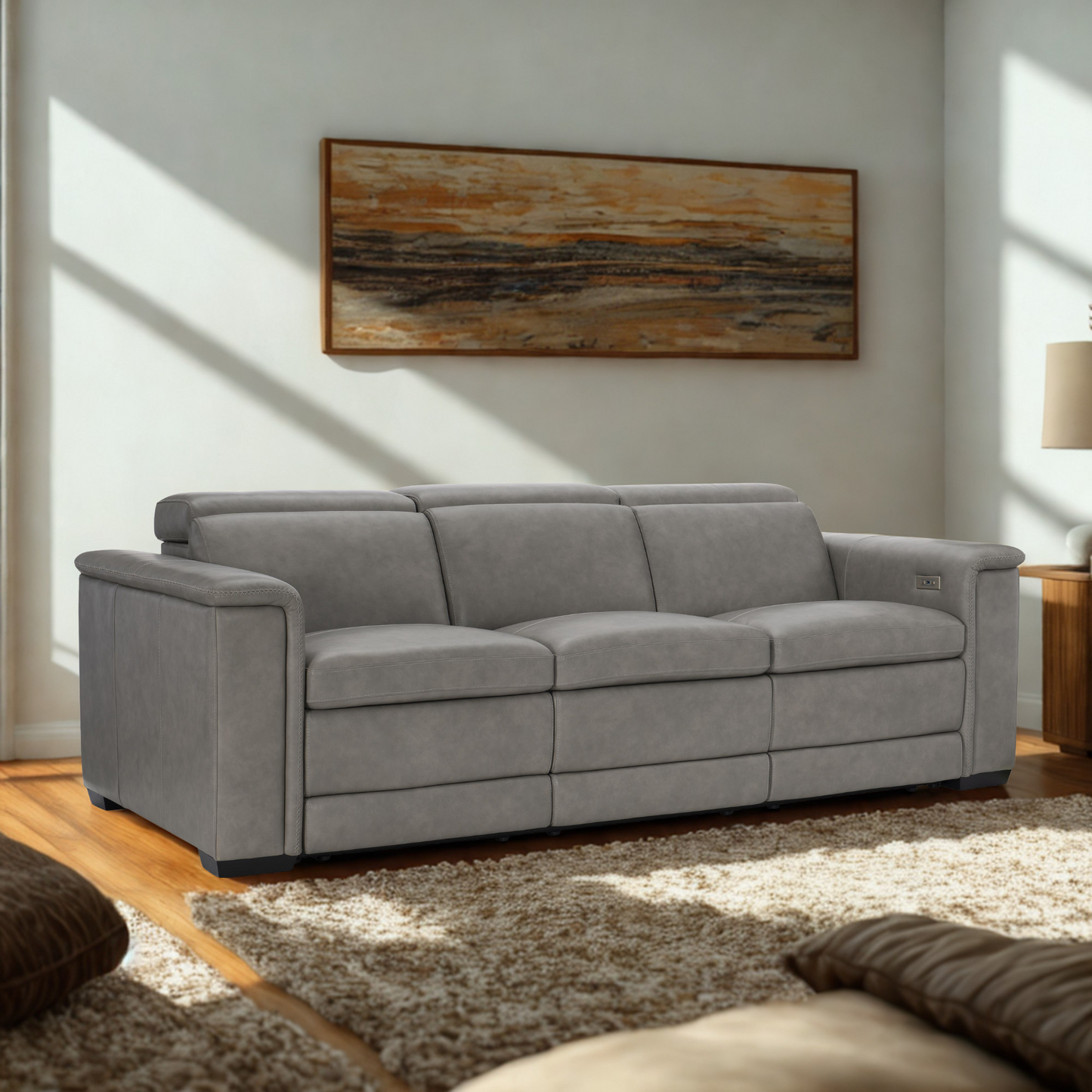Bernhardt Lioni Gray Leather Power Motion Reclining Sofa