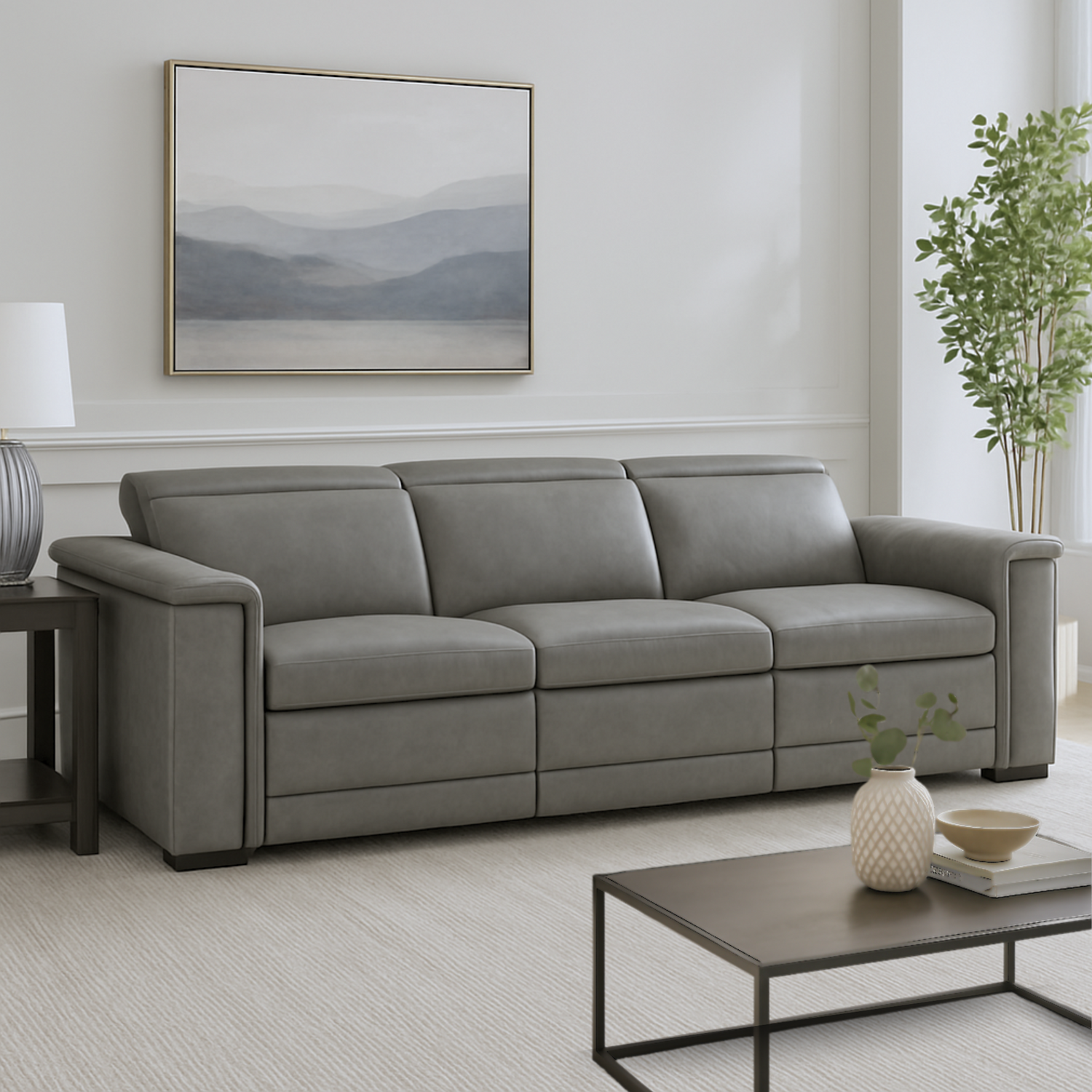 Bernhardt Lioni Leather Power Motion Sofa in living room