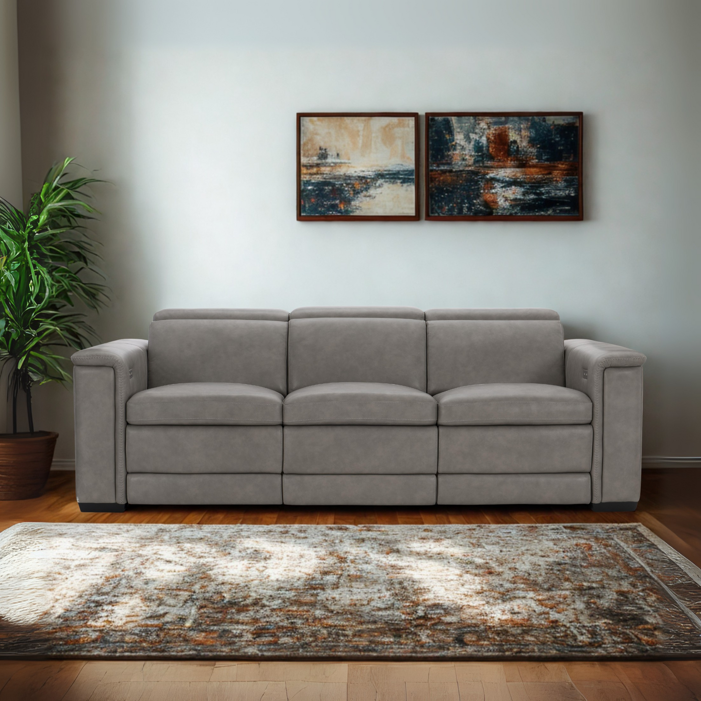 Bernhardt Lioni Gray Leather Power Motion Reclining Sofa