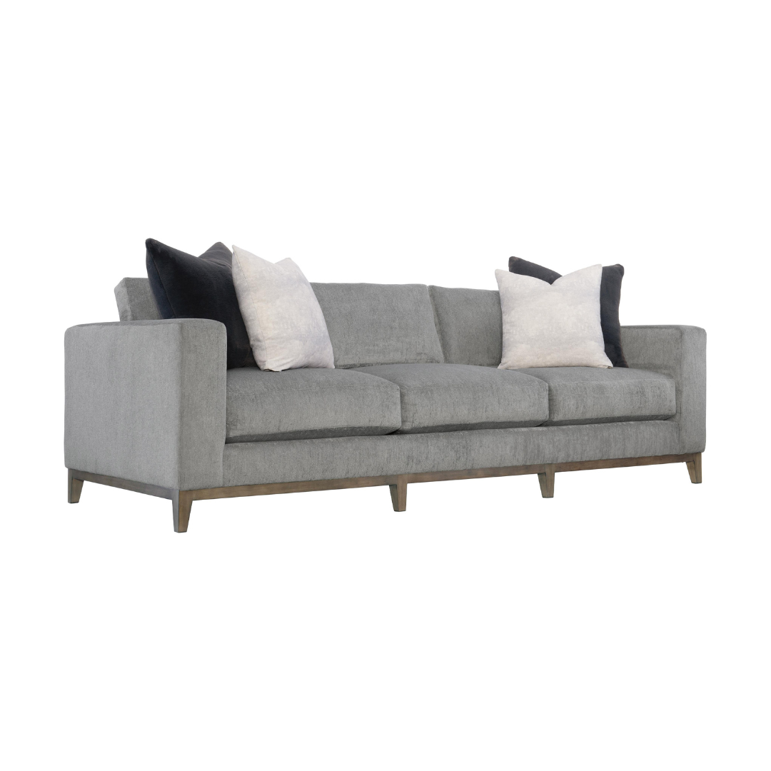 Bernhardt Noel 3-Seater Sofa in light fabric with track arms and tapered legs, inspired by the classic club chair design for a modern look
