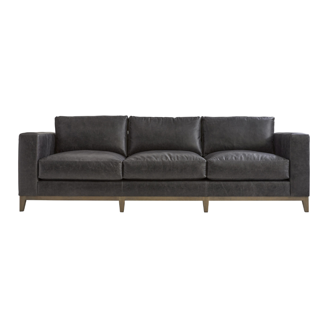 Bernhardt Noel 3-Seater leather Sofa with track arms and tapered legs, offering a modern twist on the classic club chair design