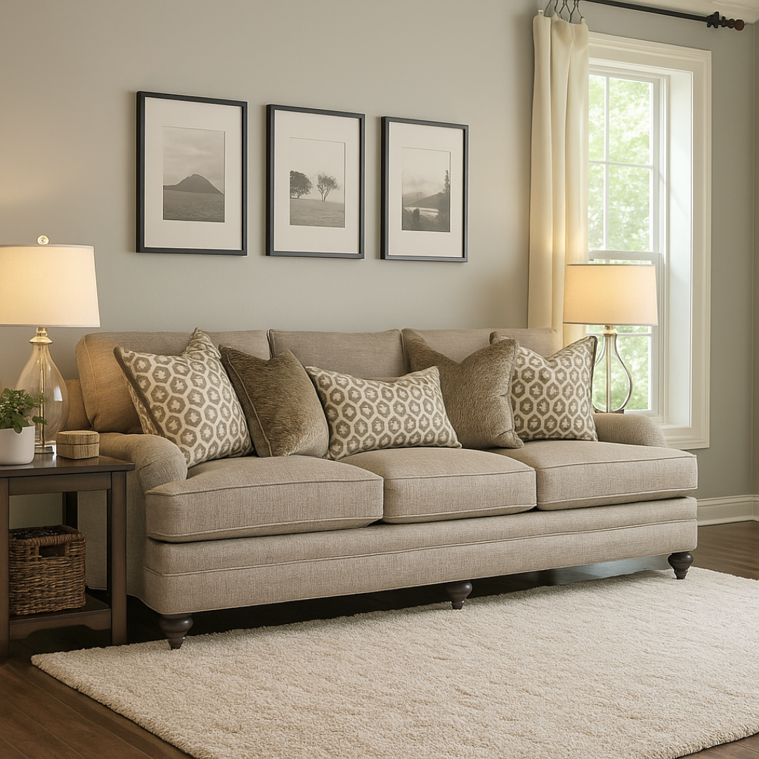 Bernhardt Tarleton 3 Seater Fabric Sofa in Brown-Comfort Furniture