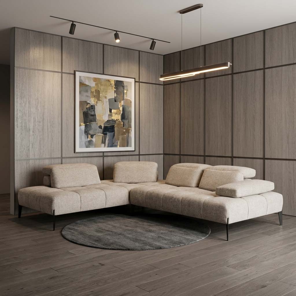 Calia Italia Skyline Modular Sectional Long Chaise With Adjustable Headrest