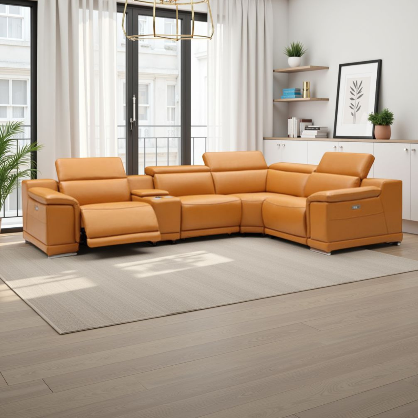 Gio Italia Haviano Leather Recliner Sectional Sofa with Console-ComfortDesign