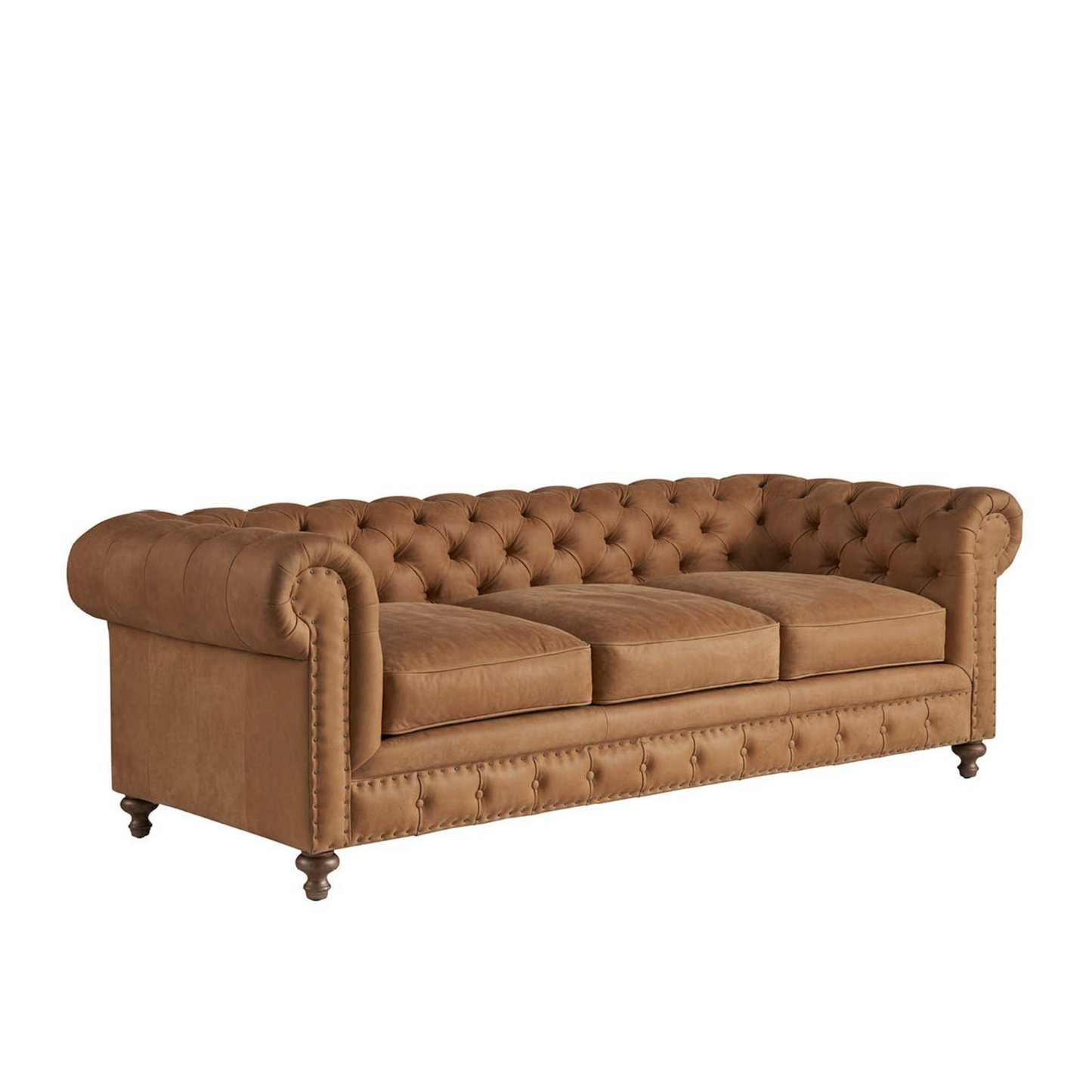 Universal Griffith Park Berkeley Leather Tufted Brown 3 Seater Sofa