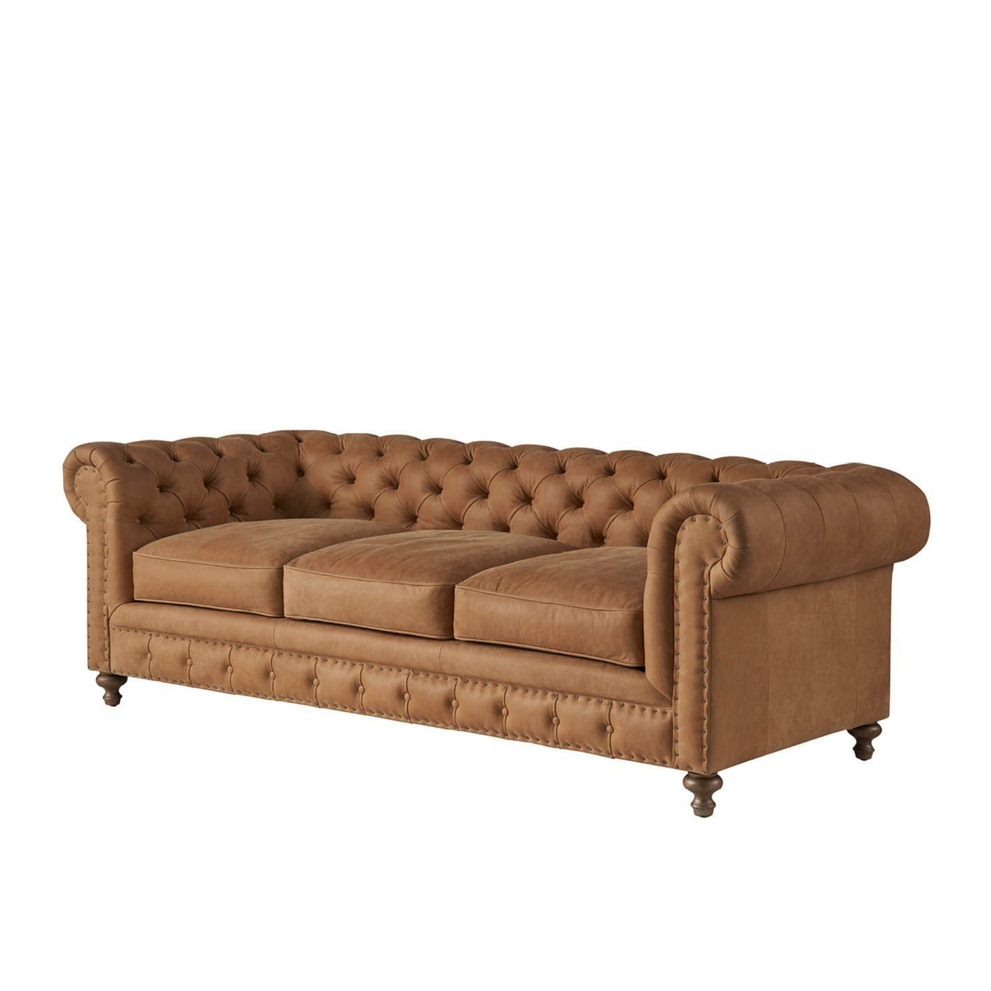 Universal Griffith Park Berkeley Leather Tufted Brown 3 Seater Sofa