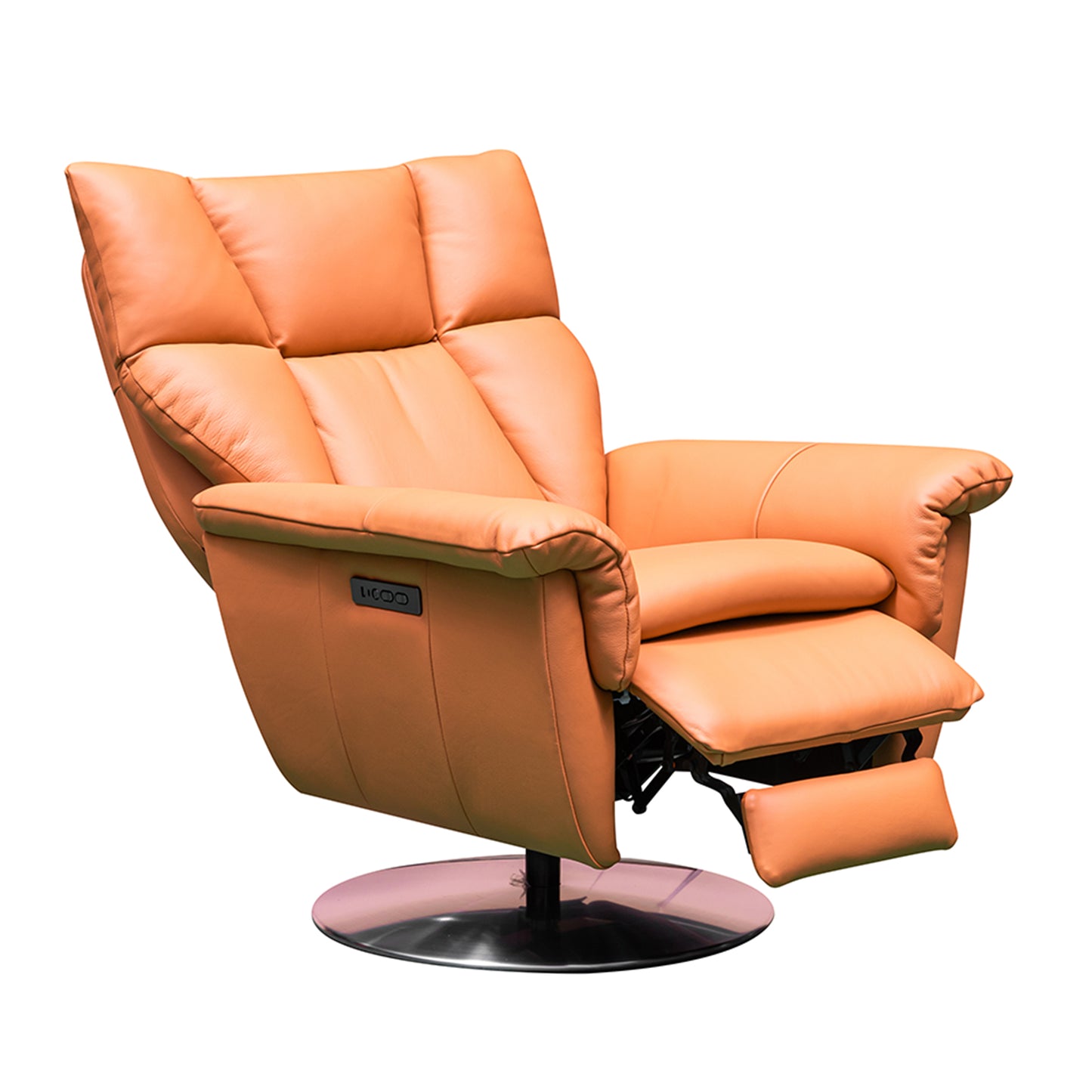 Reclined position with extended footrest demonstrating power functionality