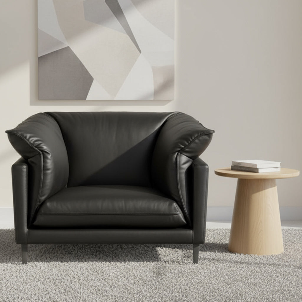 Klaussner Dolce black leather chair full view - complete stationary chair with cushioned arms for Comfort Design Furniture