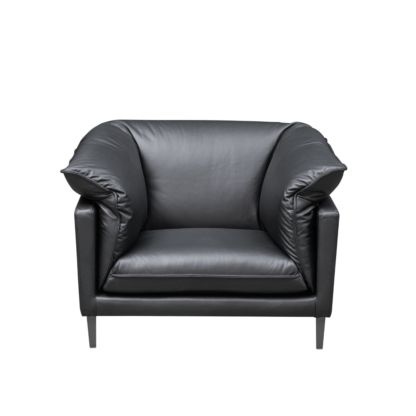 Klaussner Dolce black leather chair full view - complete stationary chair with cushioned arms for Comfort Design Furniture