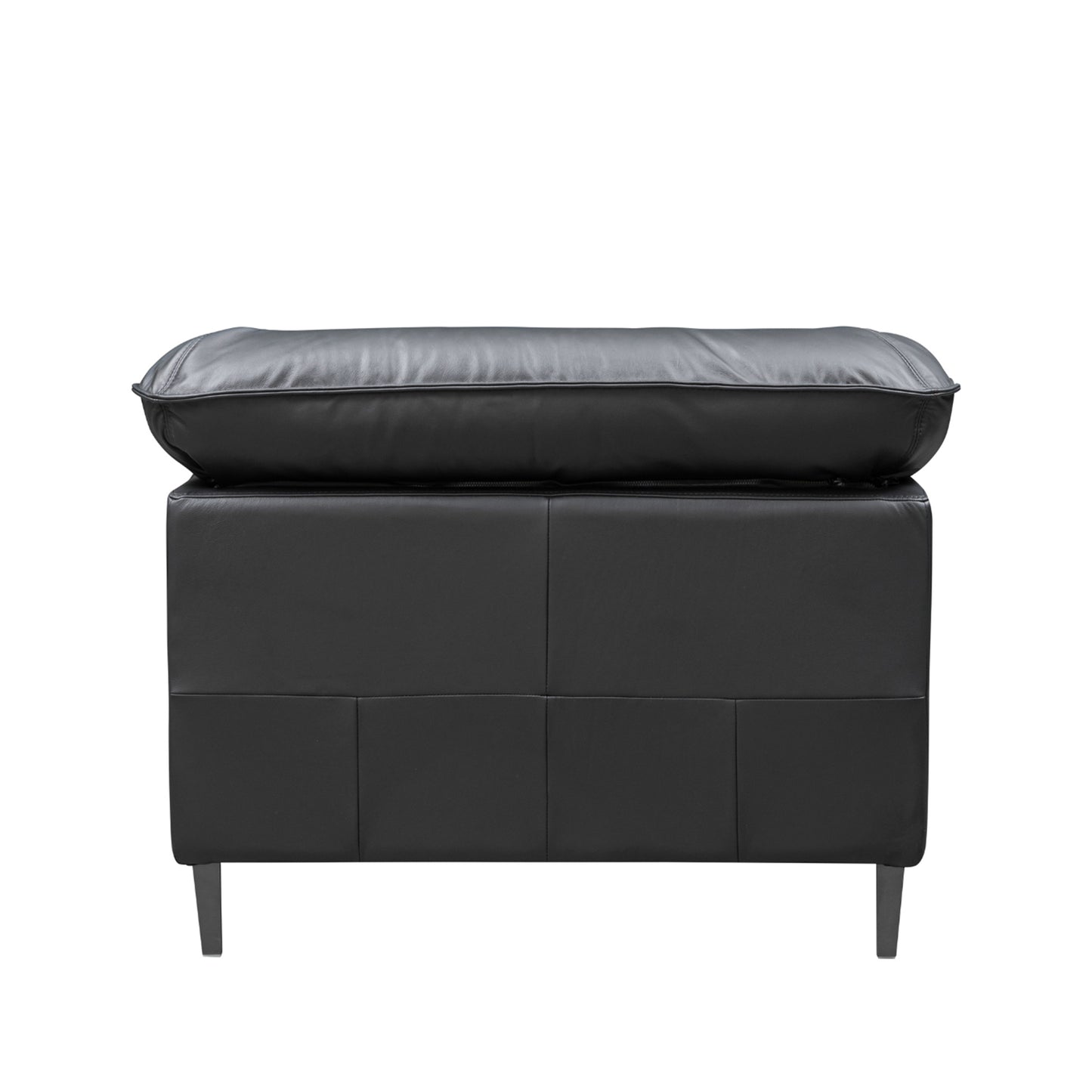 Klaussner Dolce stationary chair back view - showcasing black leather upholstery and metal frame for Comfort Design Furniture