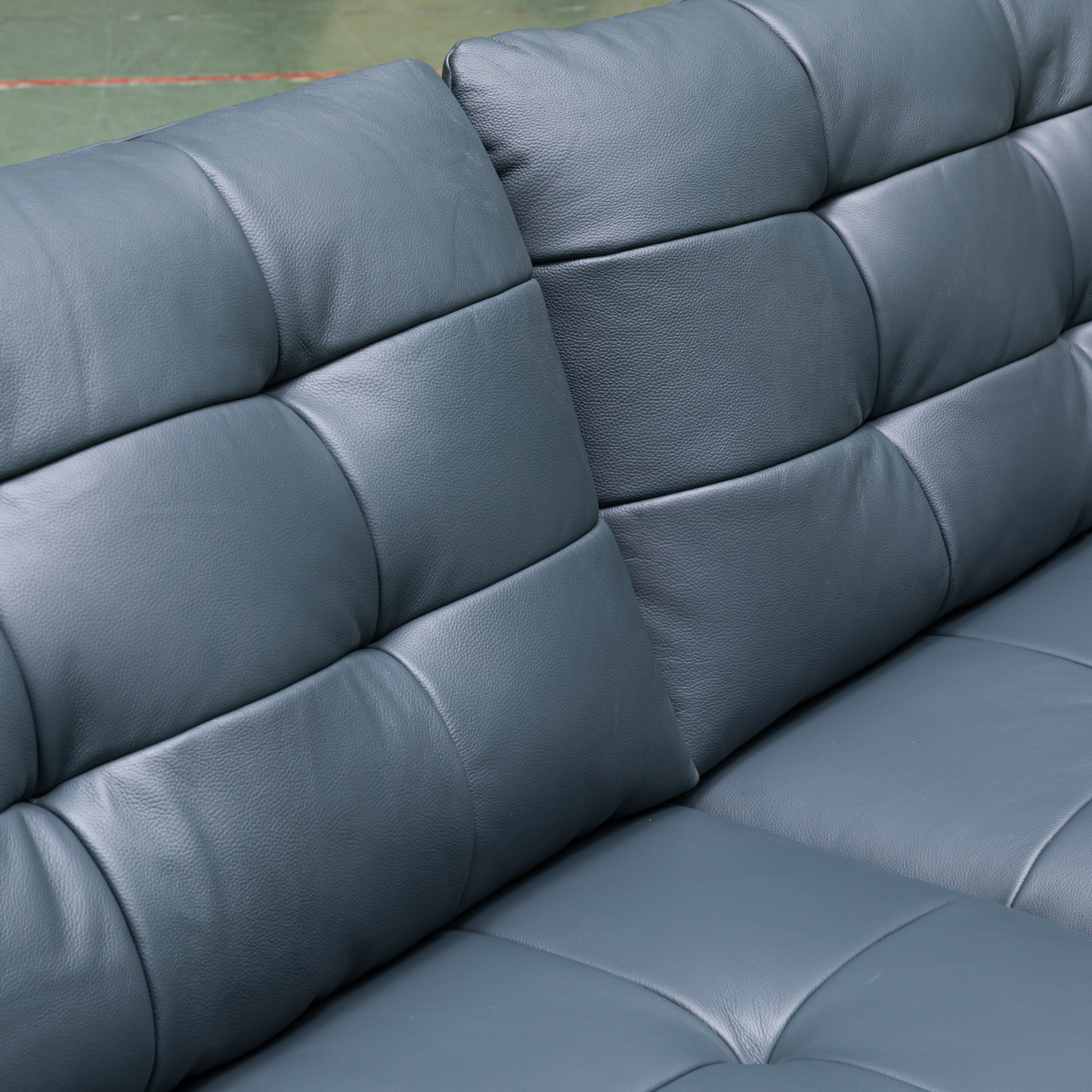 Klaussner Sofiano Blue Leather Sofa With Plush Back Support