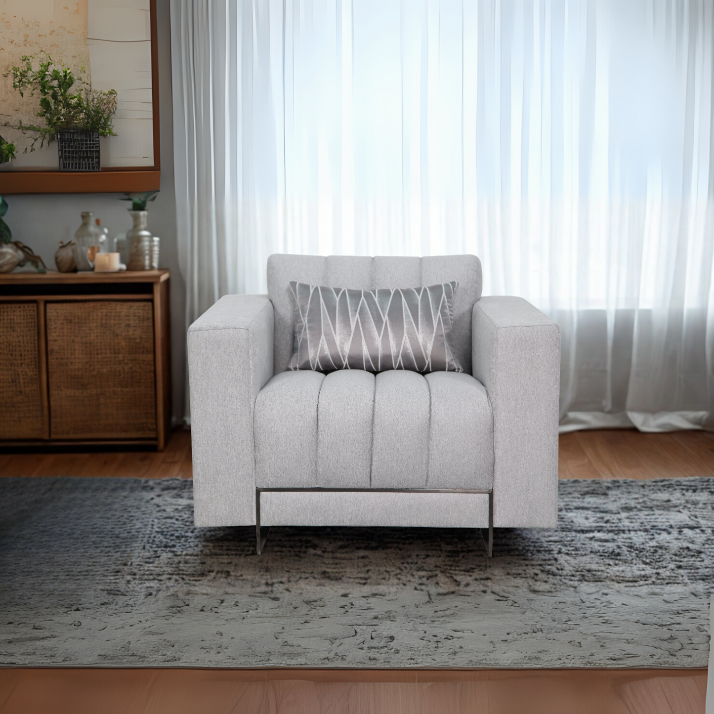 Back View of Klaussner Talento Gray Fabric Tufted Chair-Comfort Furniture