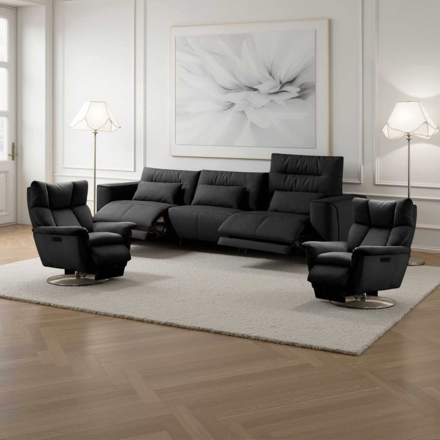 Klaussner Alessandro 3-Seater Leather Power Recliner Sofa With Chair
