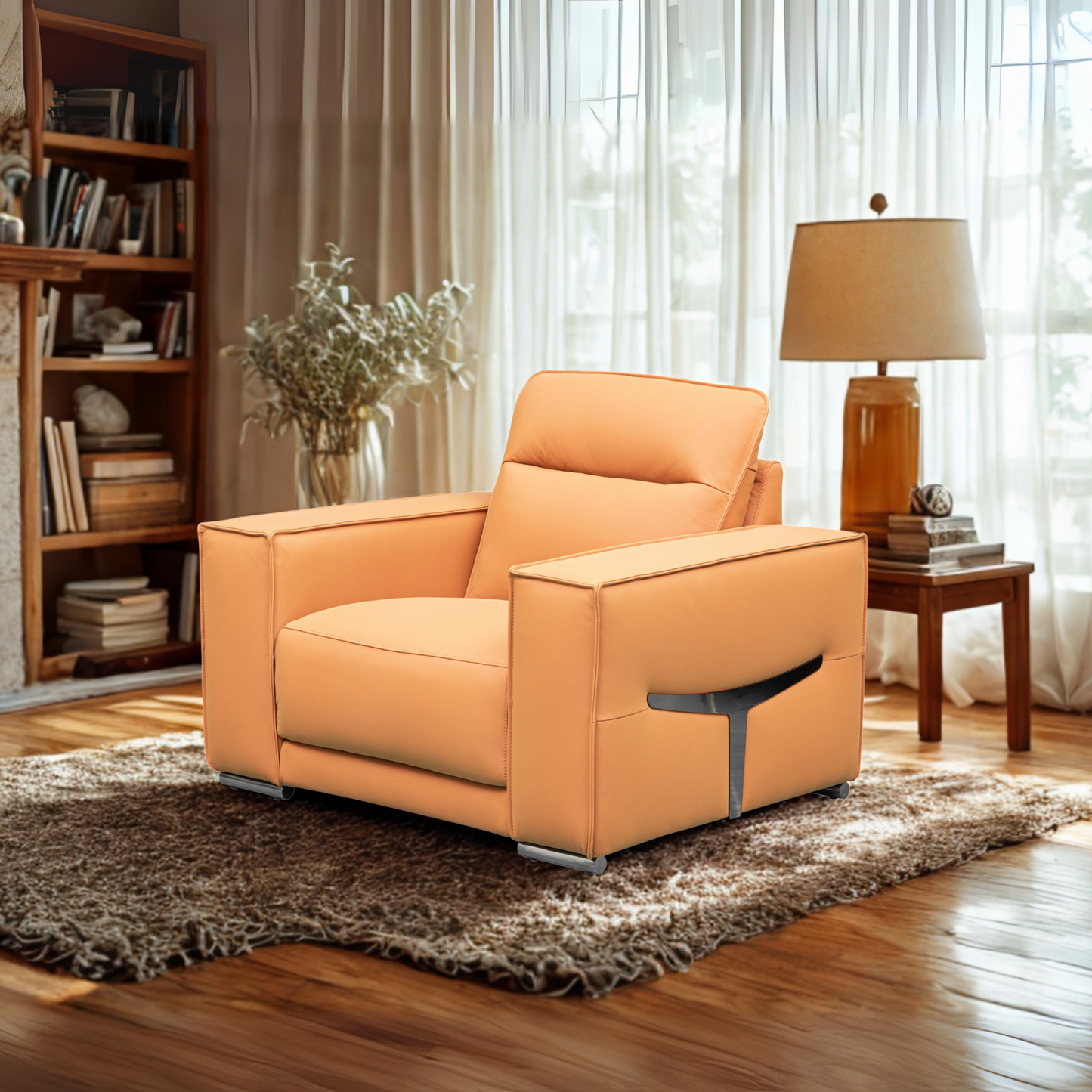 Klaussner Grazia Orange Leather Chair with Track Arms-Comfortfurniture