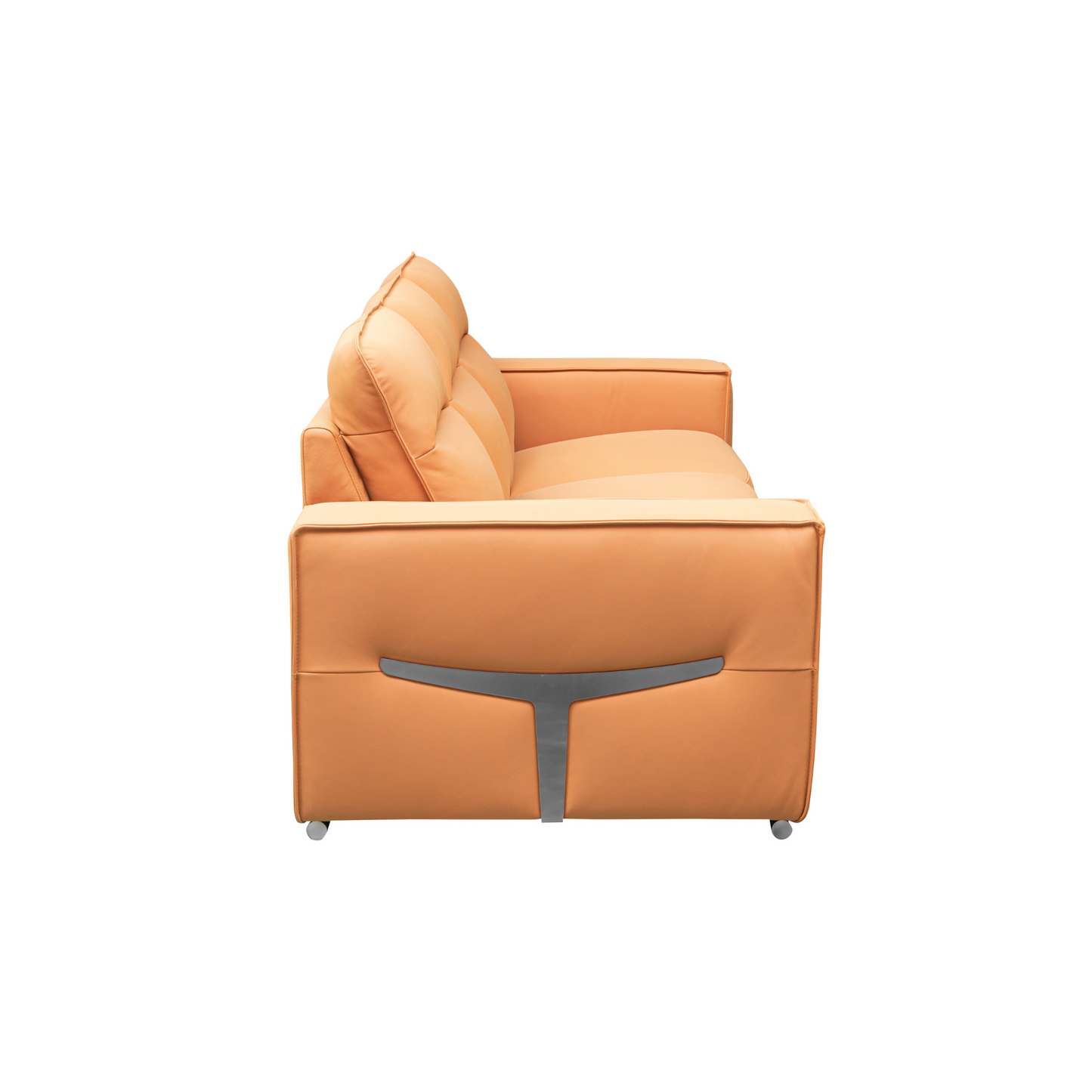 Side View of Klaussner Grazia Orange Leather Chair with Track Arms-Comfort furniture