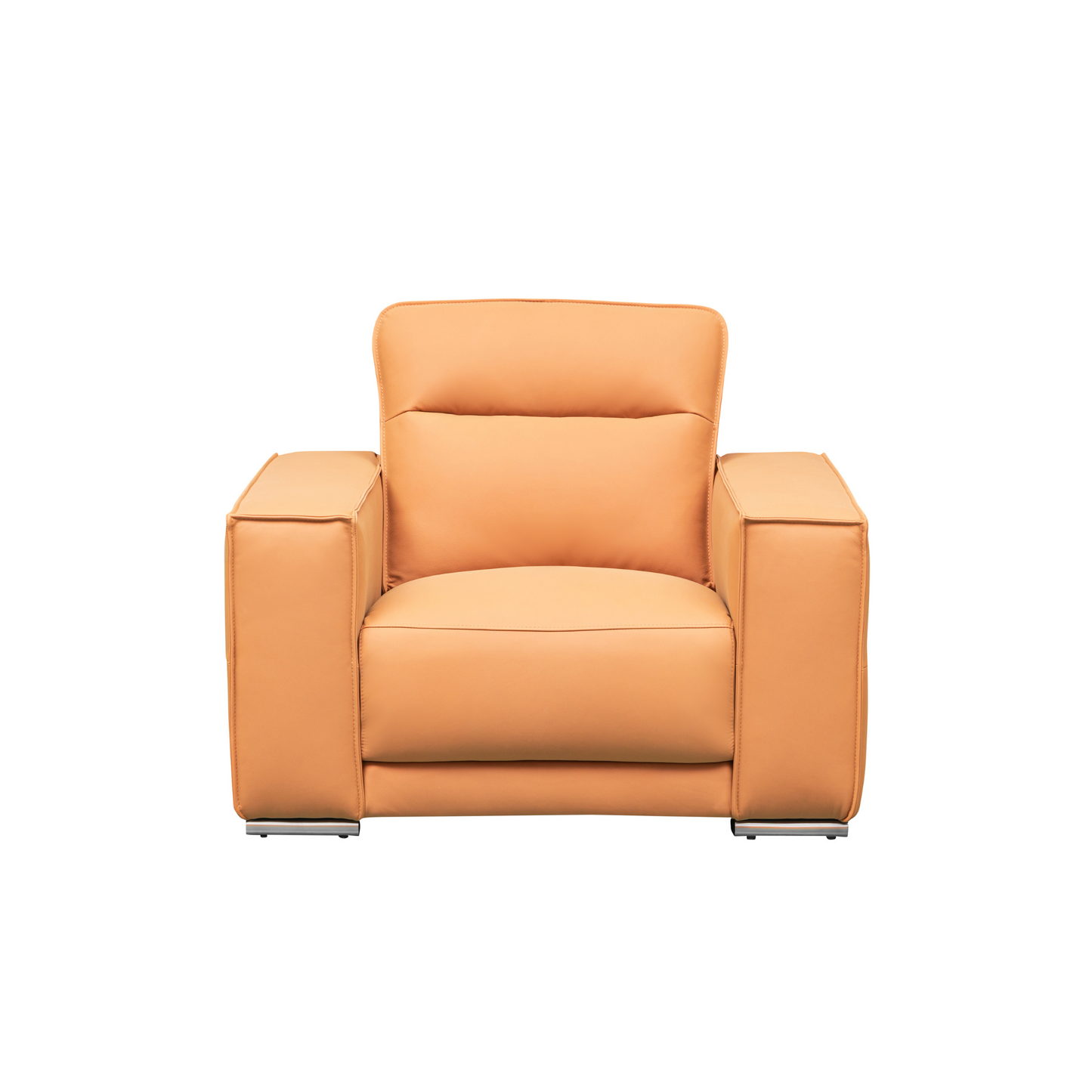 Front View of Klaussner Grazia Orange Leather Chair with Track Arms-Comfortfurniture