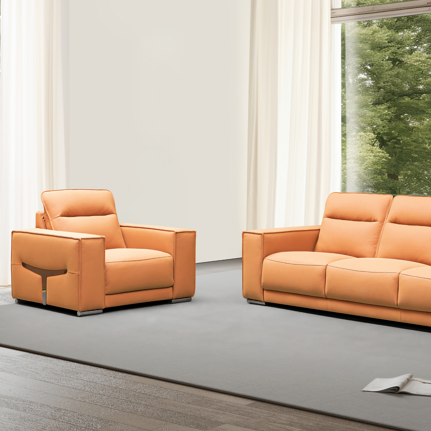 Klaussner Grazia Orange Leather Chair with Track Arms-Comfortfurniture