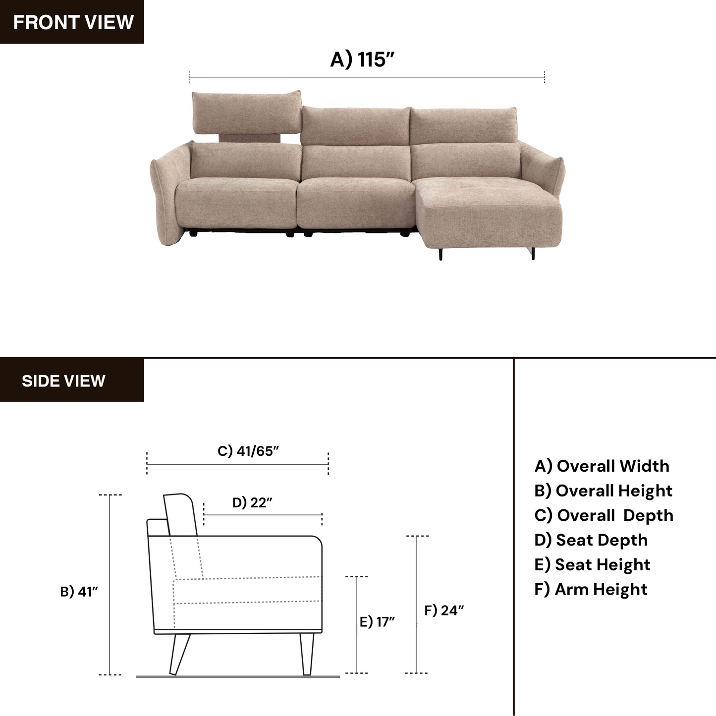 Klaussner Luminara L-Shape Beige Fabric Power Recliner Sectional Sofa