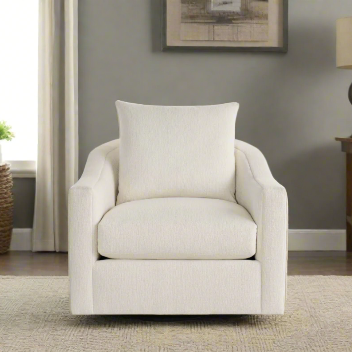 Universal Eli Fabric Swivel Chair In White