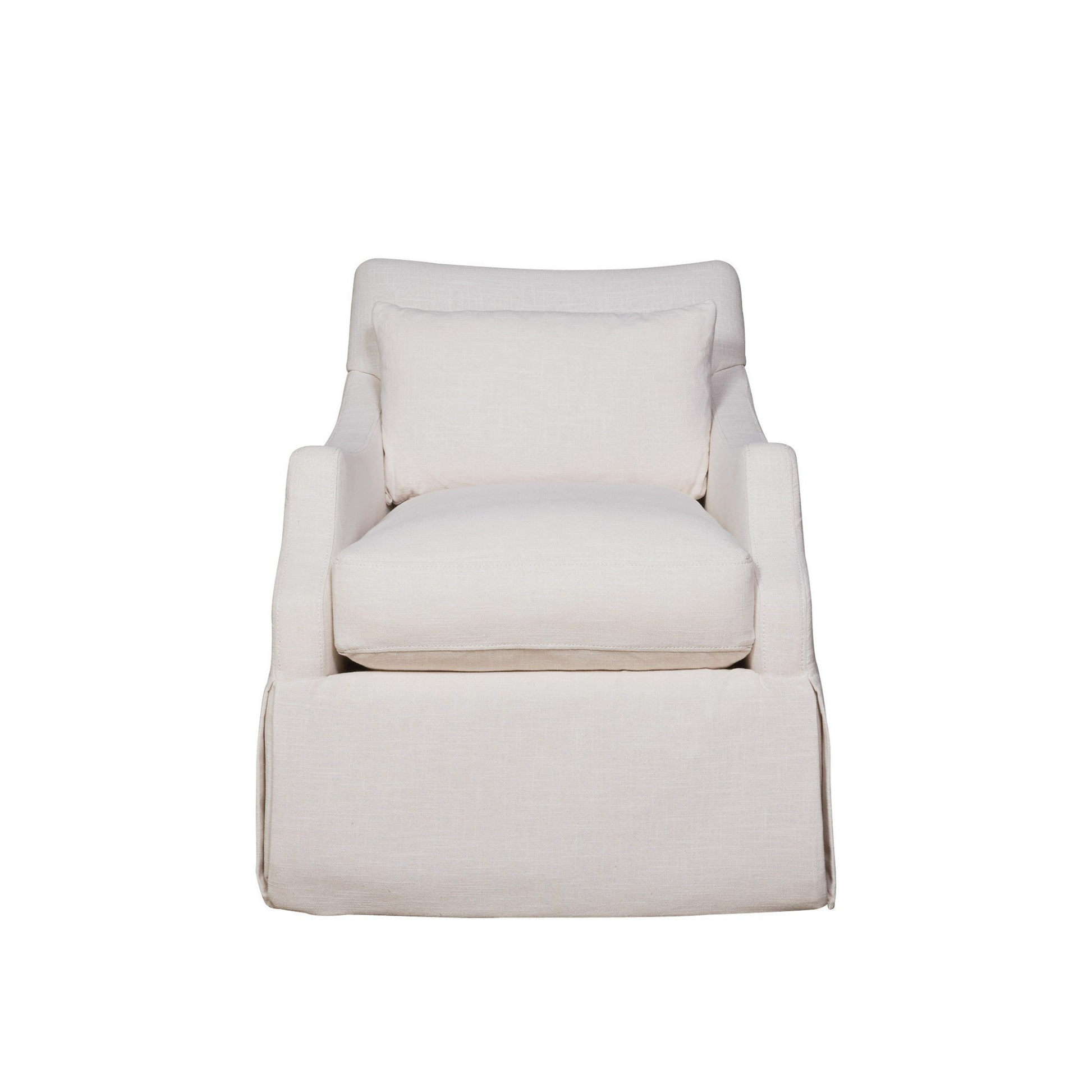Margaux Accent Chair in cream fabric with plush cushions and skirted base – modern comfort furniture.
