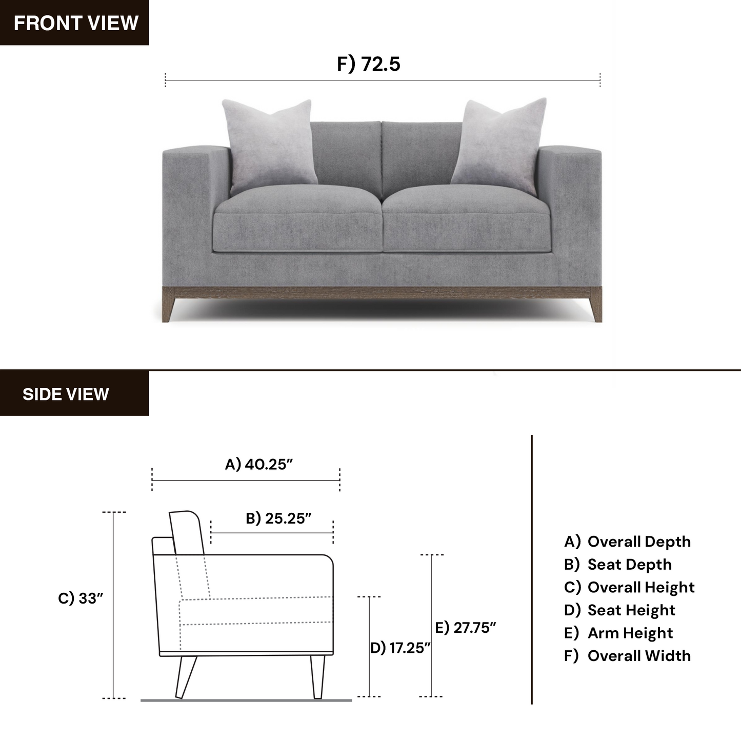Bernhardt Noel Gray Fabric 2-Seater Loveseat with 2 Throw Pillows