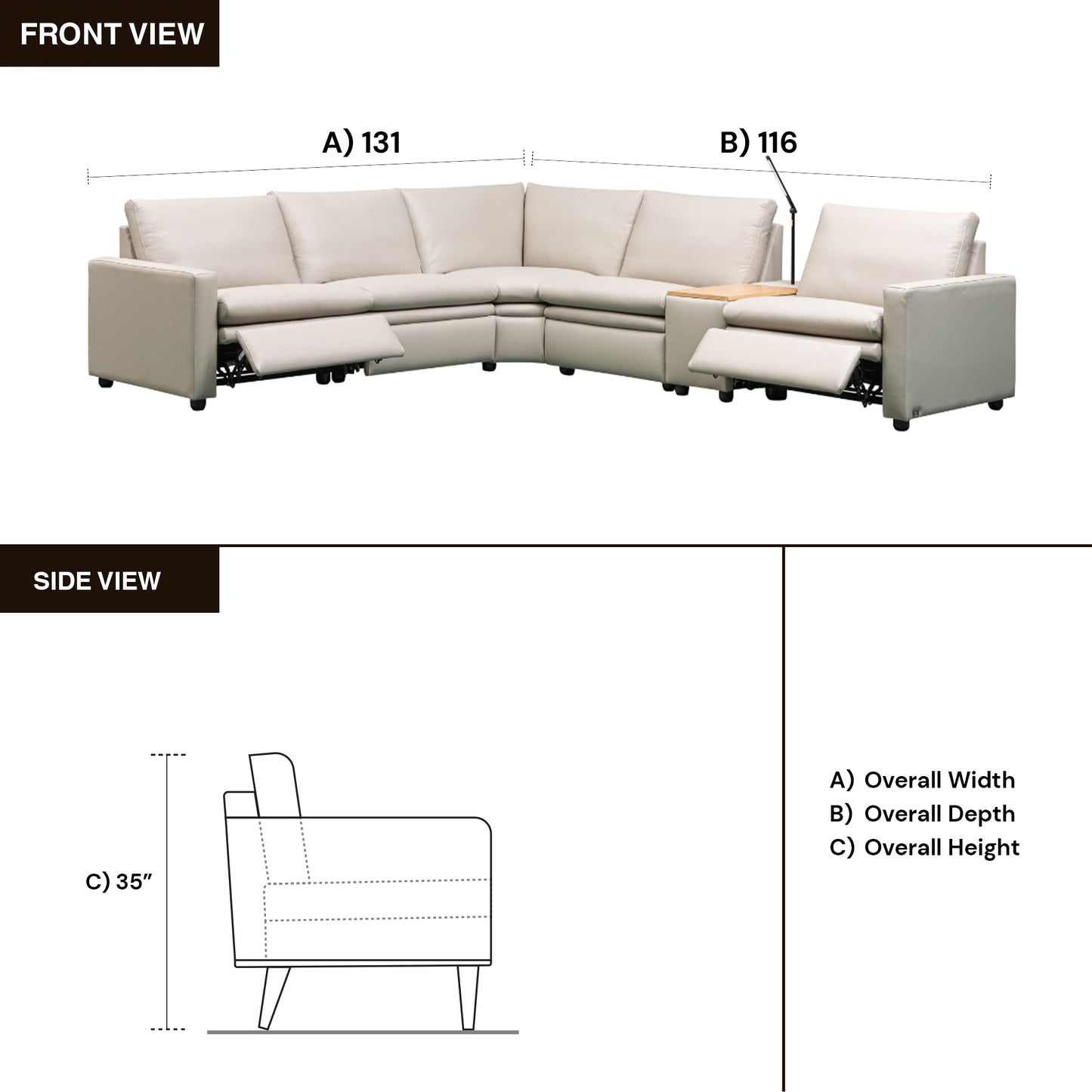 Klaussner Roma 6-Seater Beige Leather Power Reclining Sectional