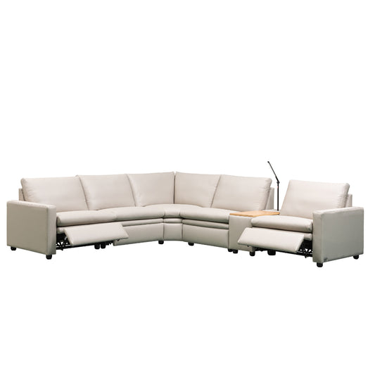 Klaussner Roma 6-Seater Beige Leather Power Reclining Sectional