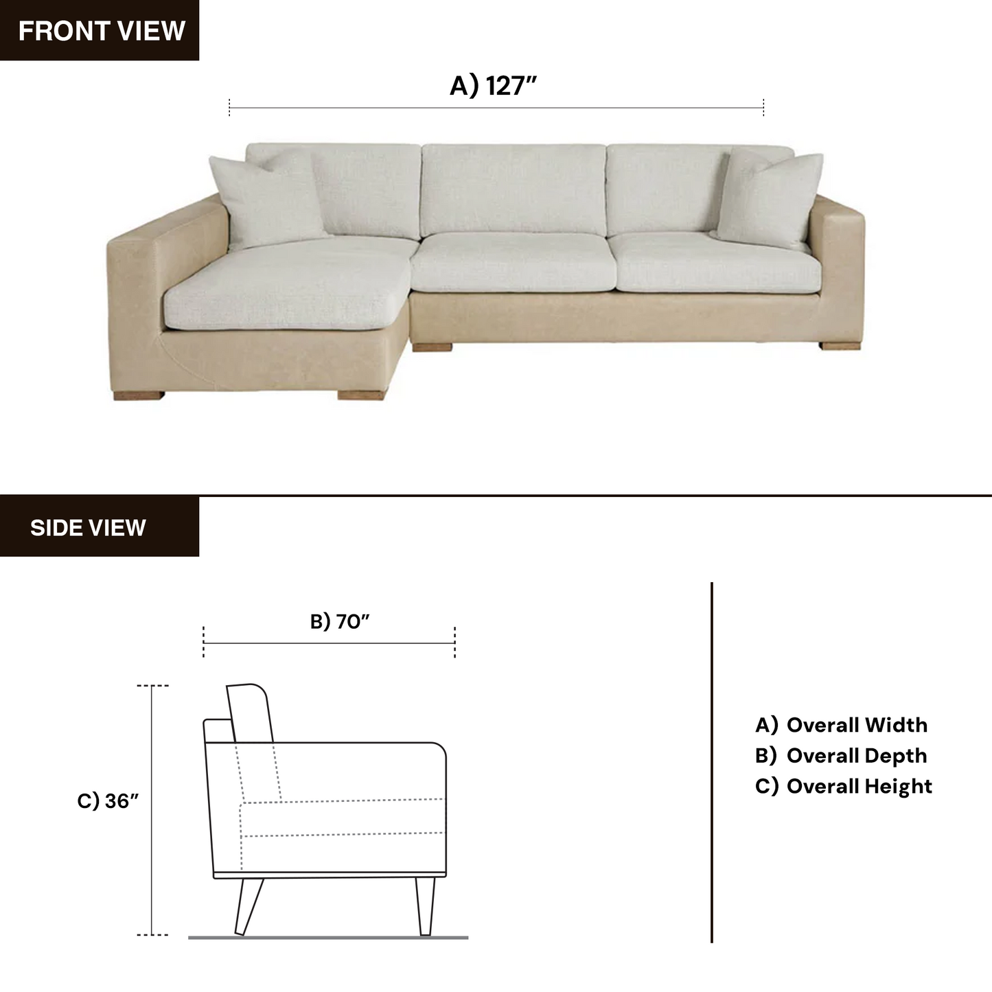 Side view of Universal Shelborne Chaise LAF Loveseat RAF 2-Piece Sofa-ComfortDesign