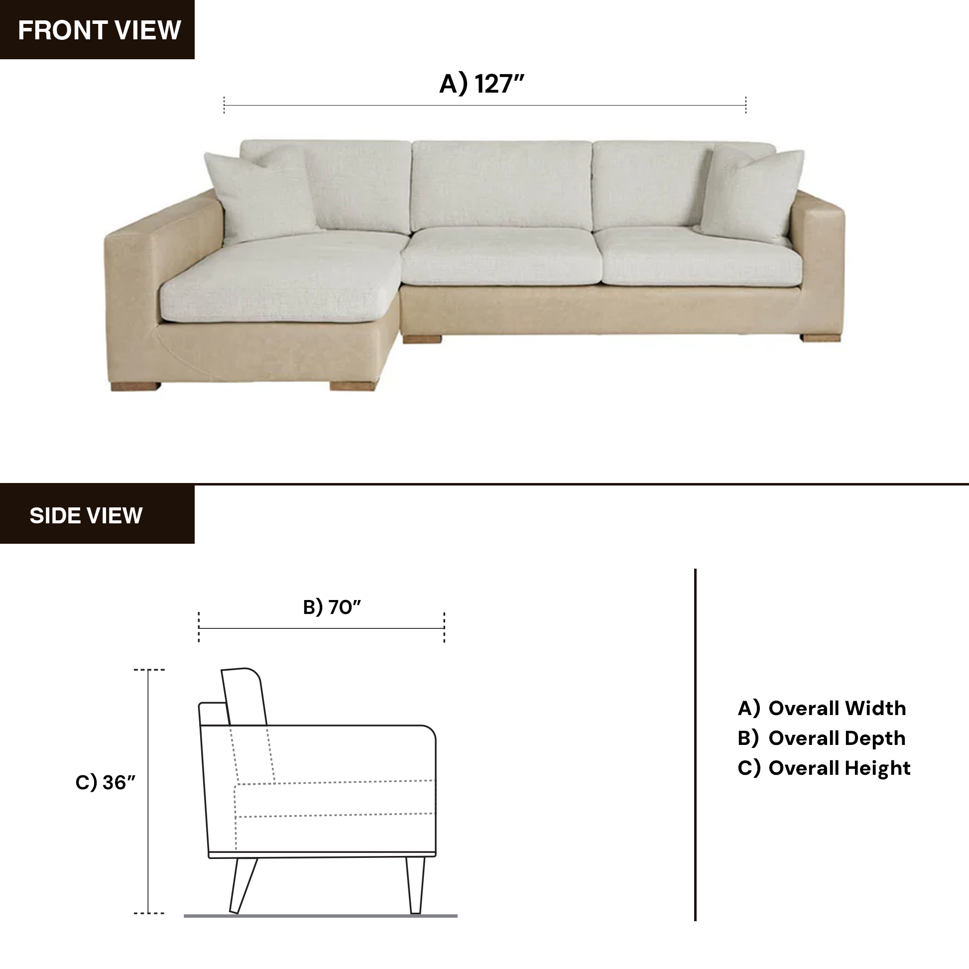 Side view of Universal Shelborne Chaise LAF Loveseat RAF 2-Piece Sofa-ComfortDesign