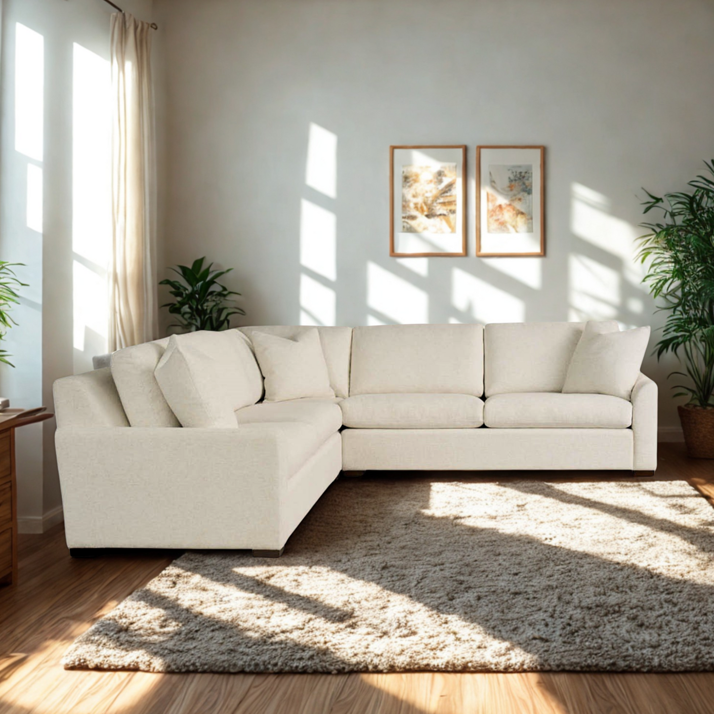 Universal Anna 3 Piece Sectional Sofa in Soft Cream Textured Fabric Seating
